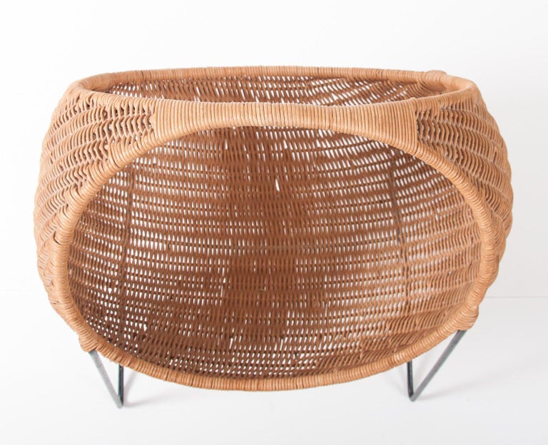 Metal and Wicker Baby Basket For Sale at 1stdibs