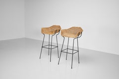 Metal and Wicker Bucket Stools Austria 1950