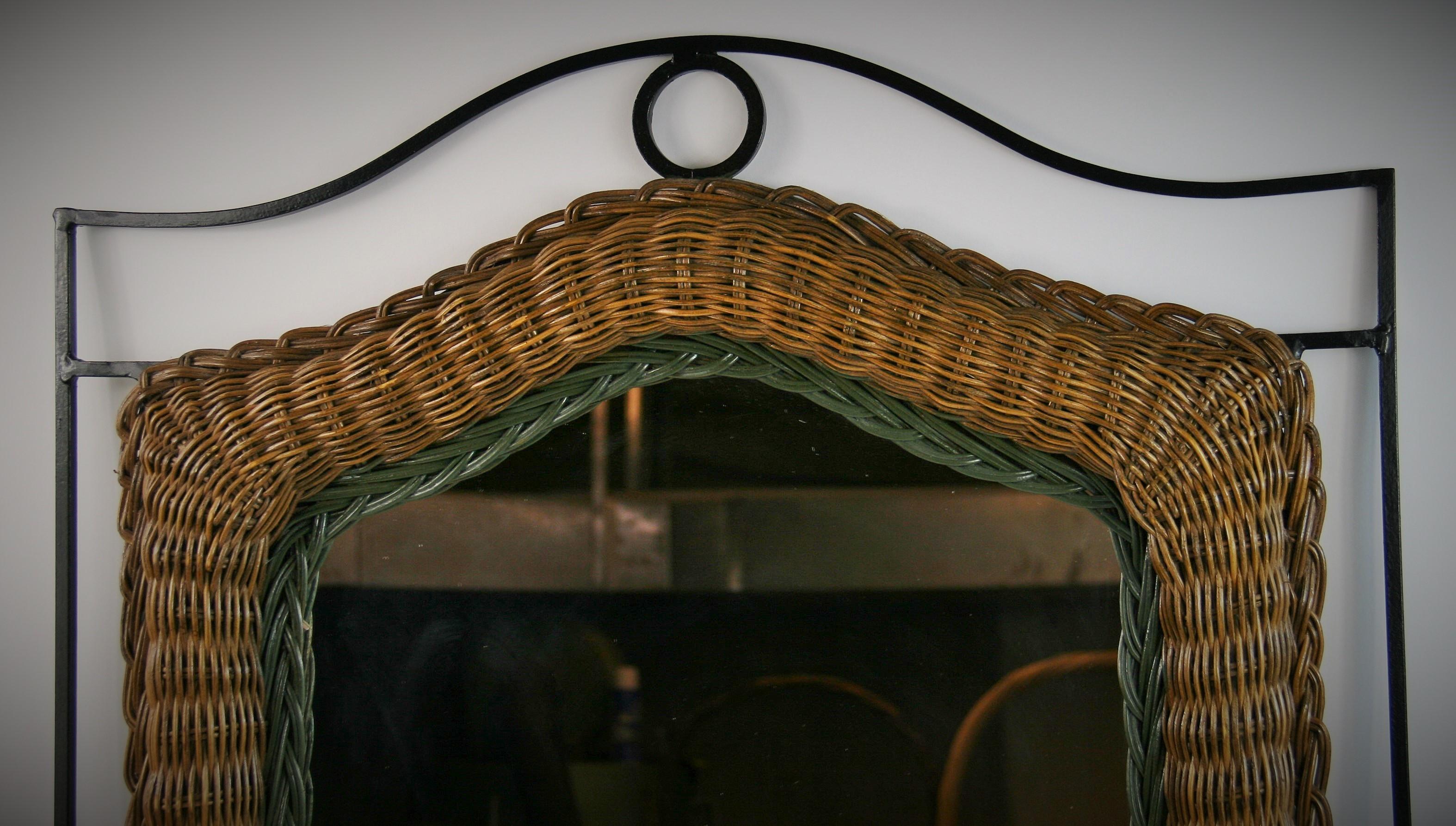 Metal and Wicker Mirror In Good Condition In Douglas Manor, NY