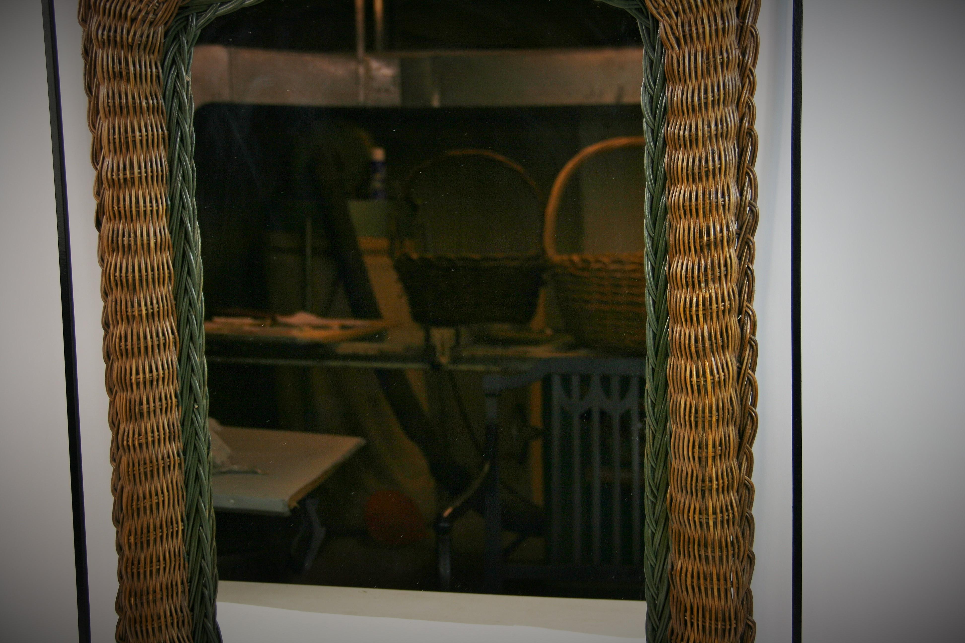 Late 20th Century Metal and Wicker Mirror