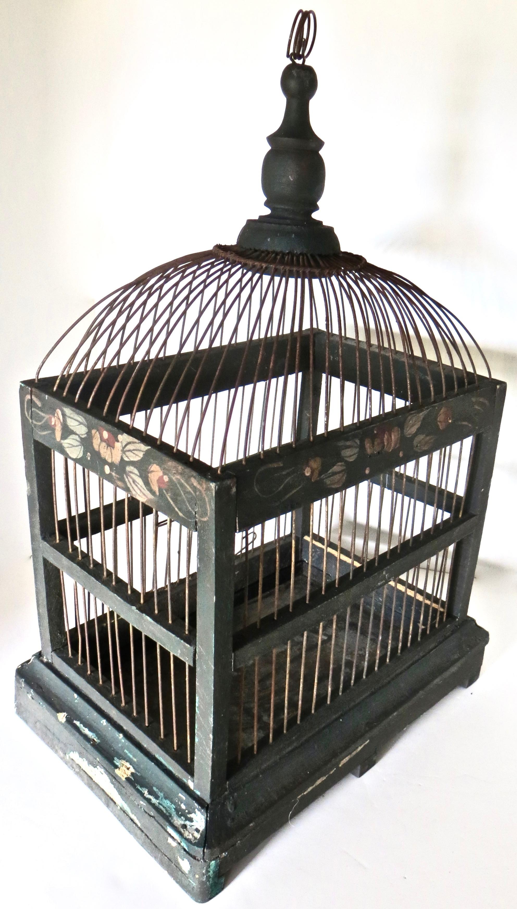 Folk Art Metal and Wood American Bird Cage, Circa 1905 For Sale