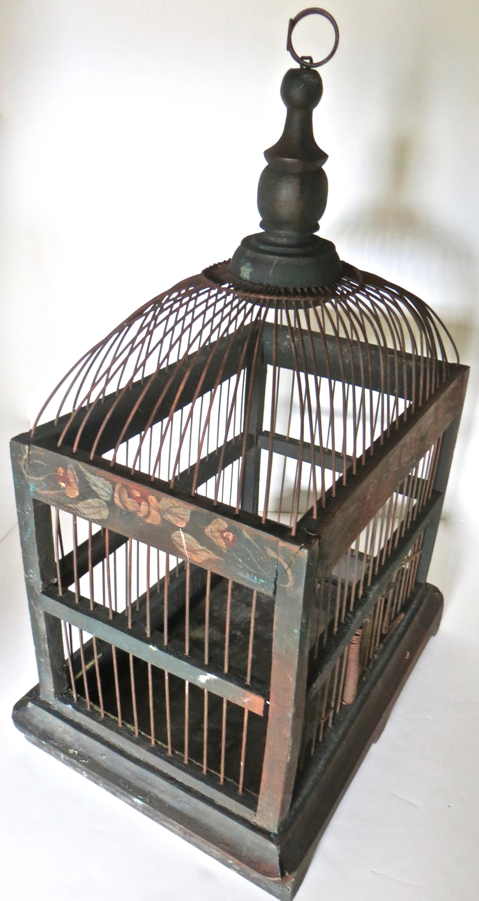 Hand-Crafted Metal and Wood American Bird Cage, Circa 1905 For Sale