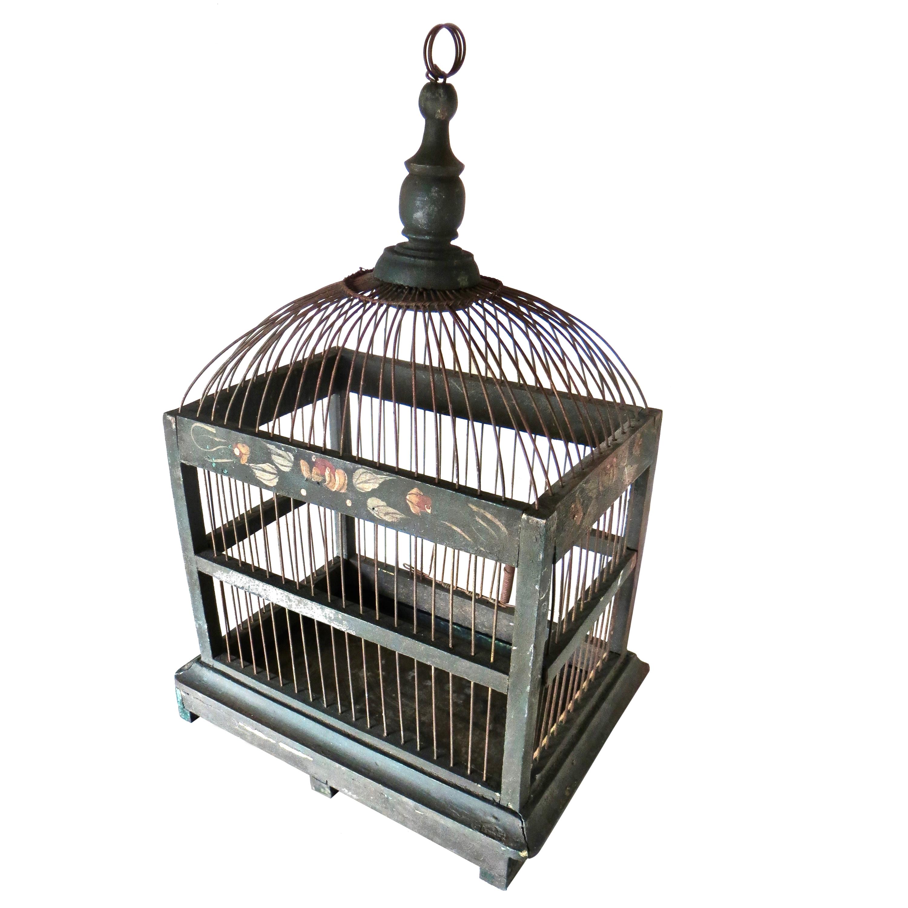 Metal and Wood American Bird Cage, Circa 1905 For Sale