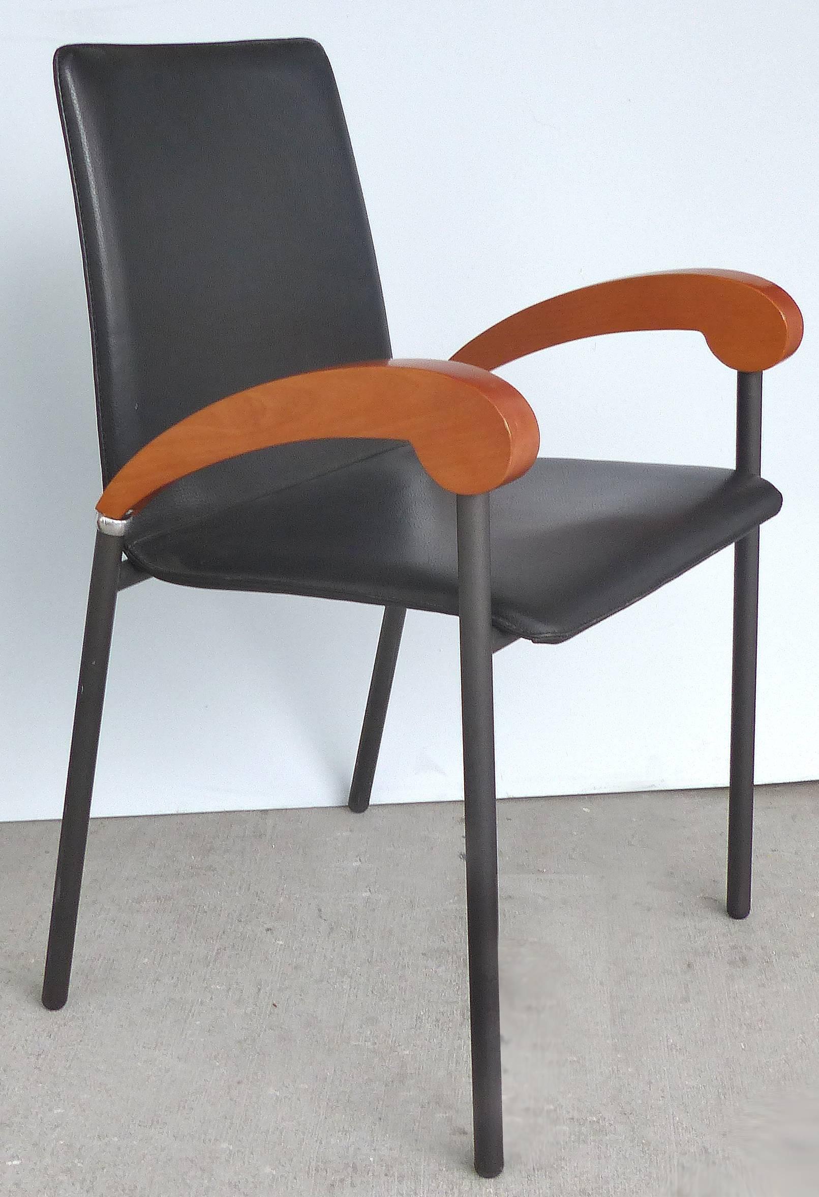 Modern XO Design Metal and Wood Armchairs with Full Grain Leather Seats 