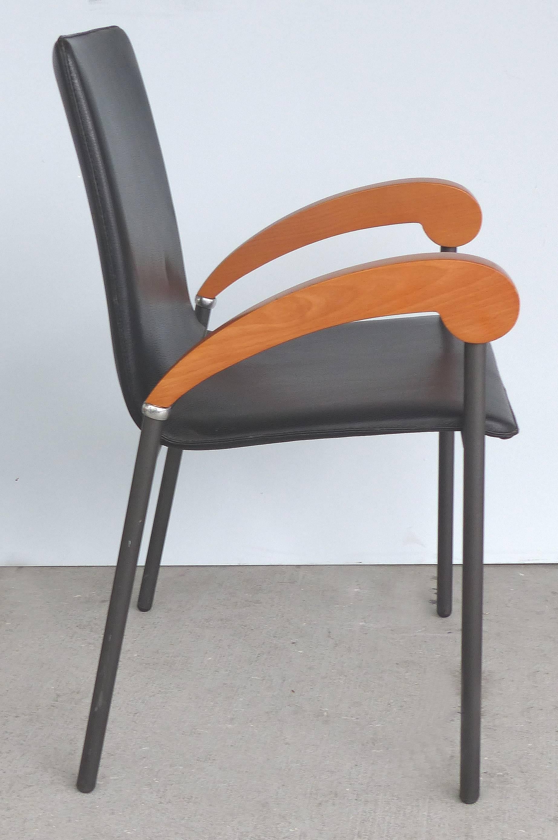 20th Century XO Design Metal and Wood Armchairs with Full Grain Leather Seats 