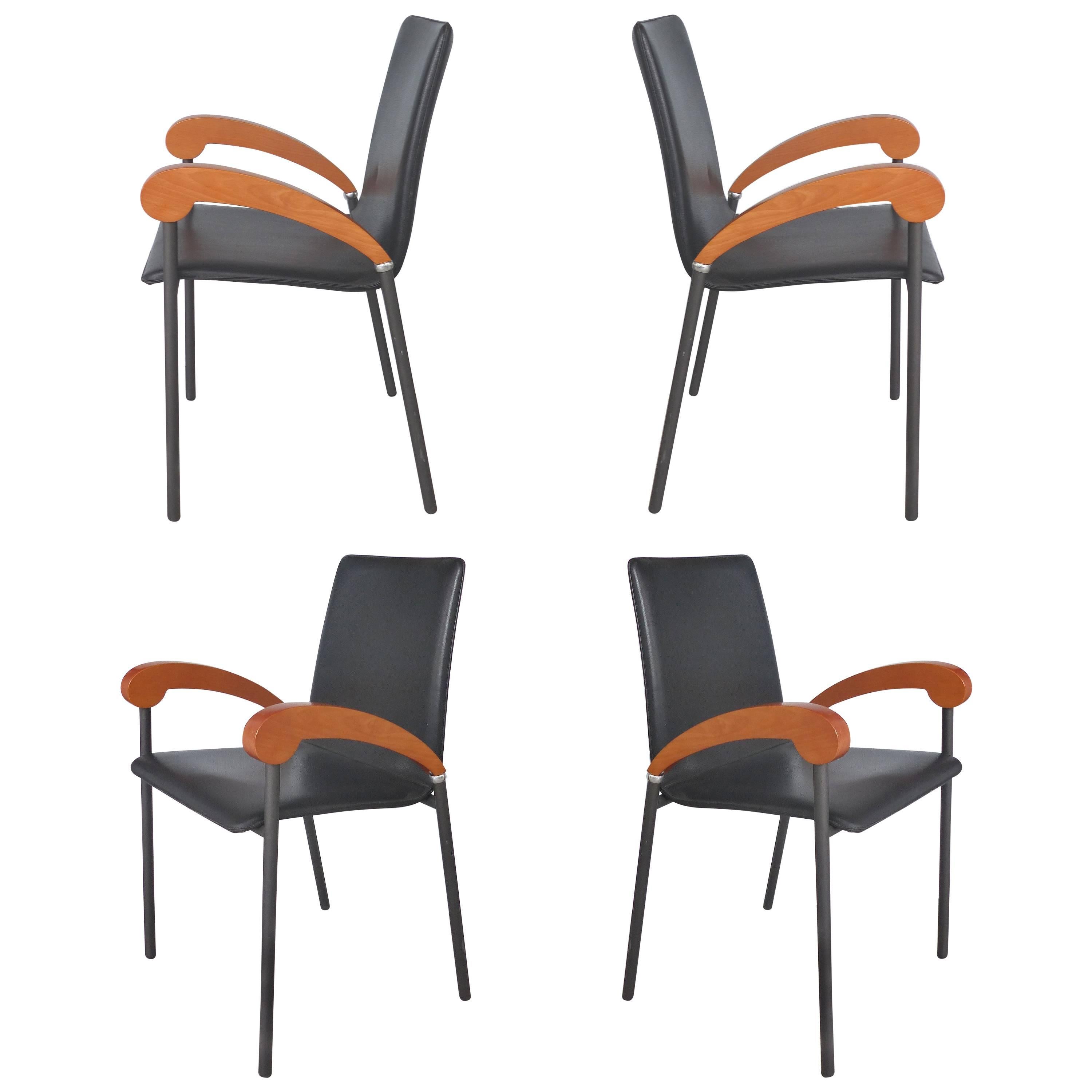 XO Design Metal and Wood Armchairs with Full Grain Leather Seats 