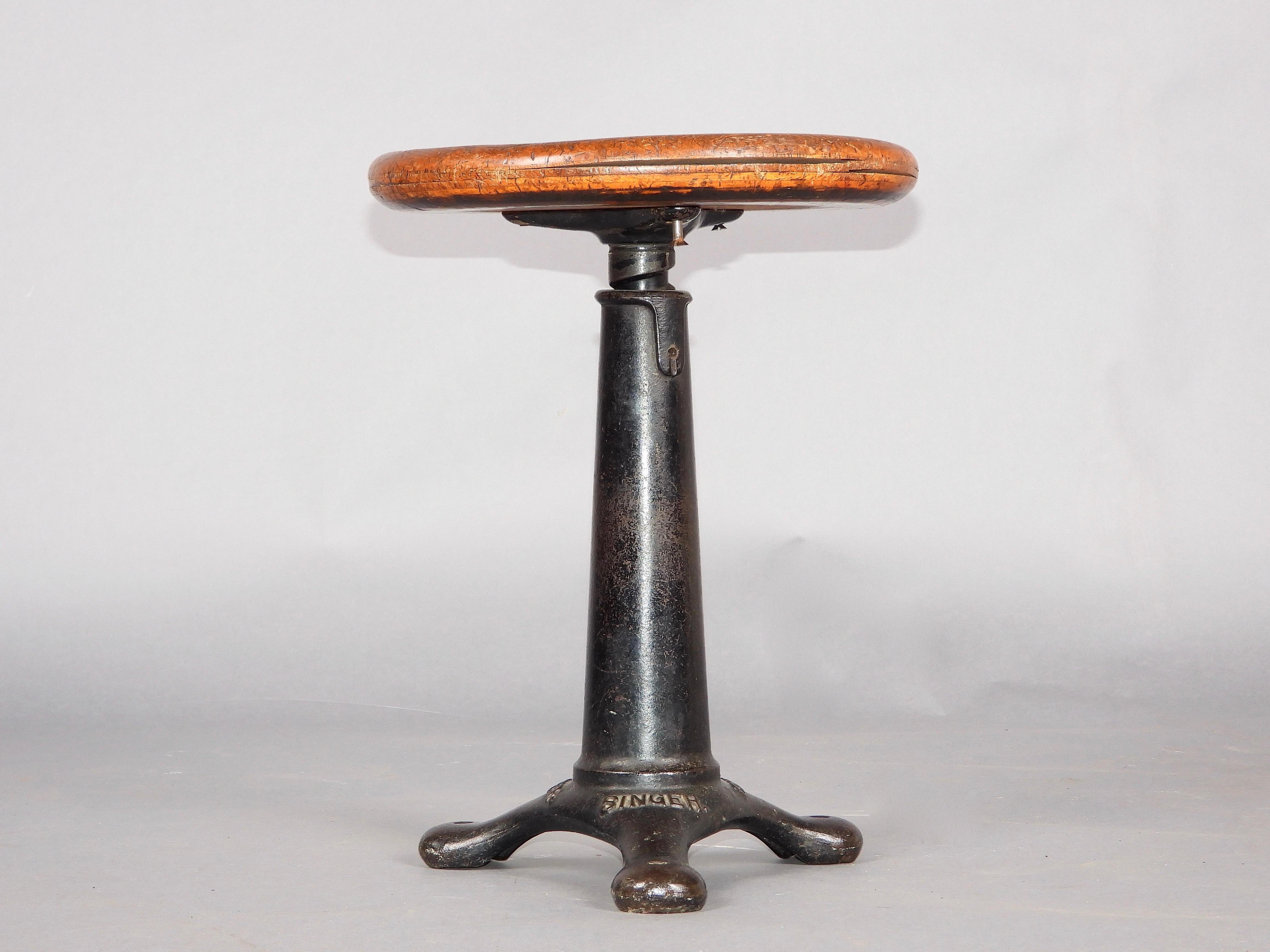 Metal and wood industrial singer stool For Sale 1