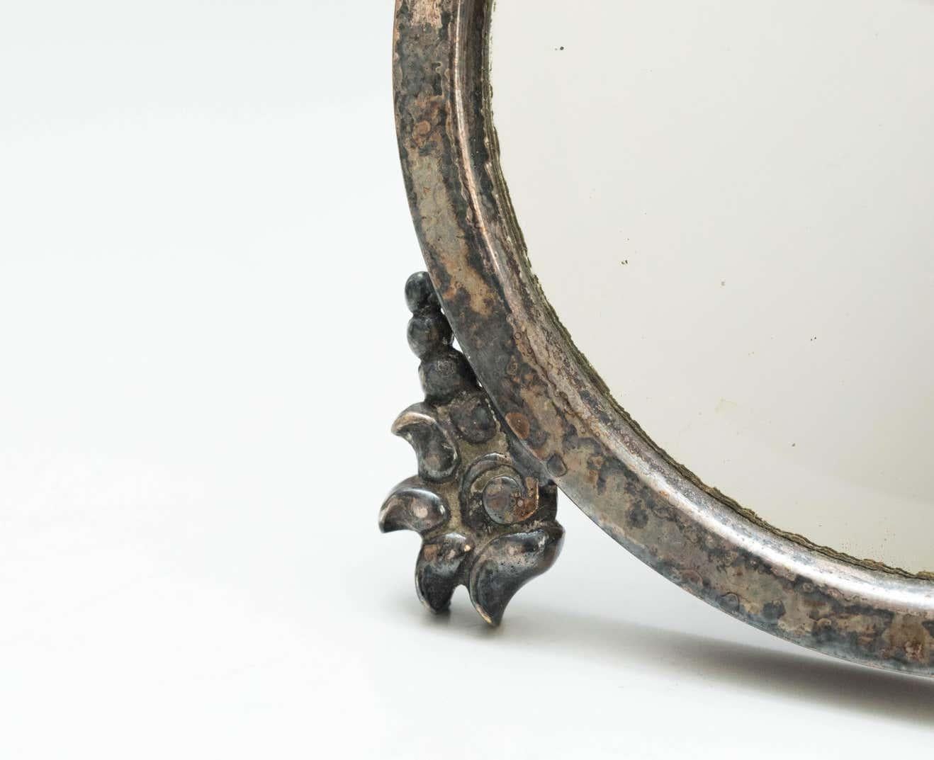 Circa 1930 Spanish Metal & Wood Circular Mirror - Mid-Century Vintage Design For Sale 2
