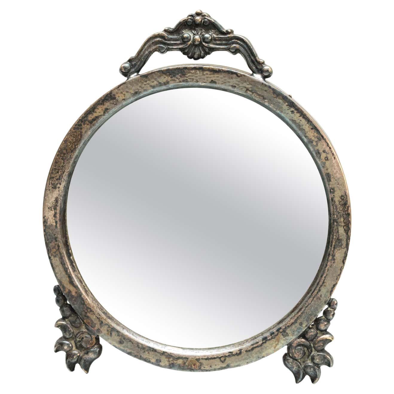 Circa 1930 Spanish Metal & Wood Circular Mirror - Mid-Century Vintage Design For Sale