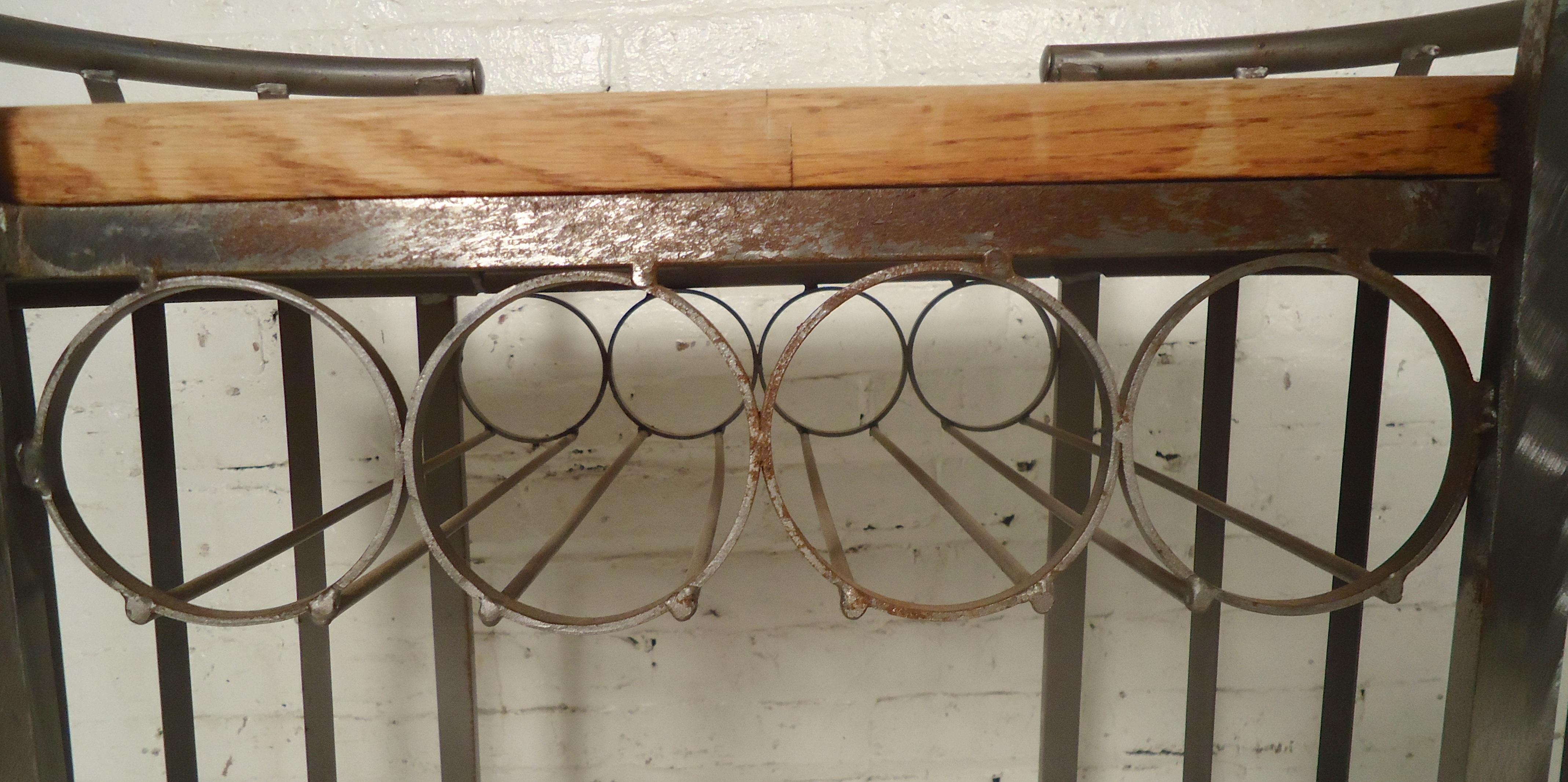 Metal and Wood Rolling Bar Cart In Distressed Condition For Sale In Brooklyn, NY
