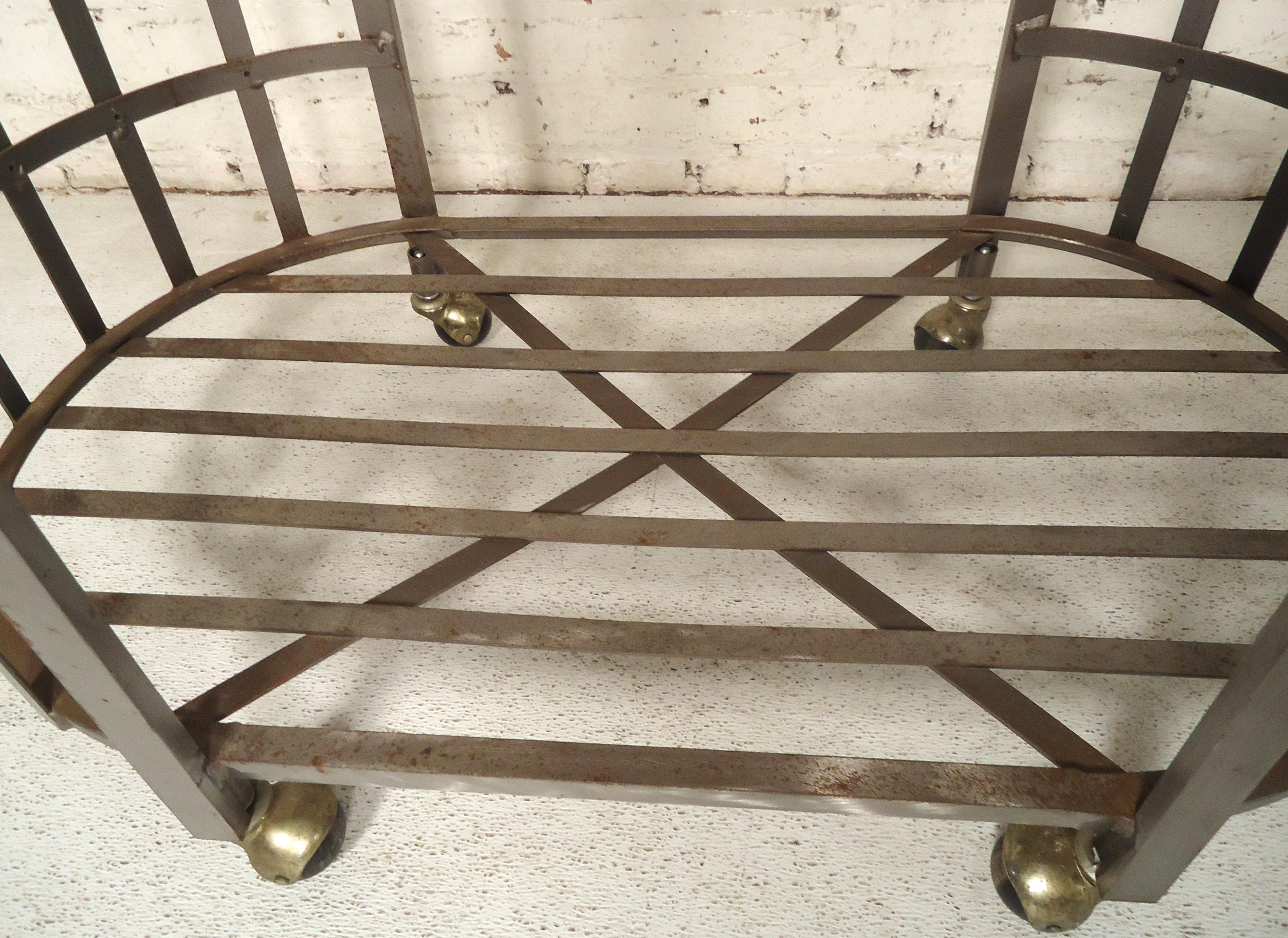 Metal and Wood Rolling Bar Cart For Sale 2