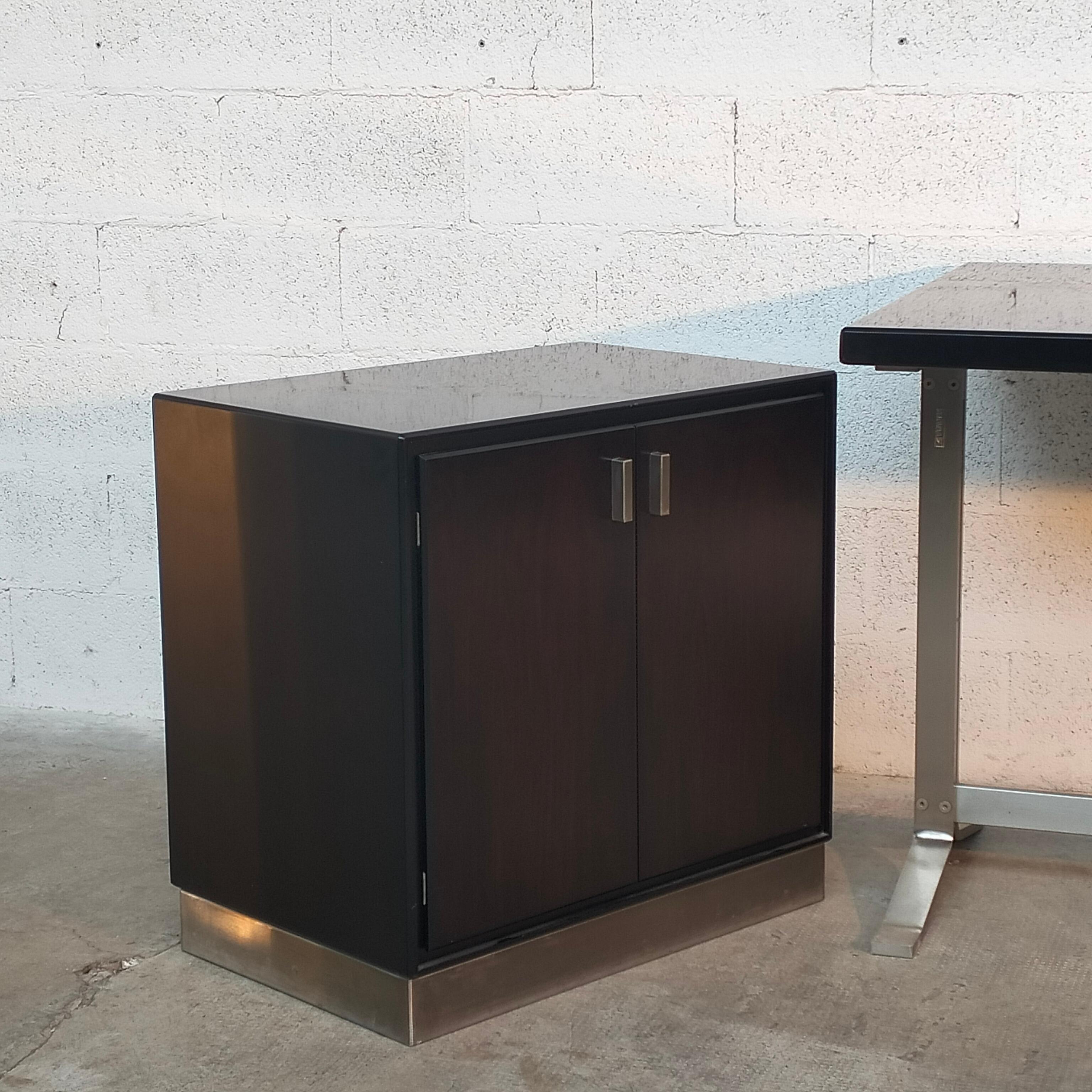 Metal and wooden Desk and small Cabinet by Gianni Moscatelli for Formanova 60s  
Cabinet dimensions : 45D - 70W - 67H

Formanova was born from the creativity, passion and enterprising spirit of Gianni Moscatelli. Born in 1930, the last of six