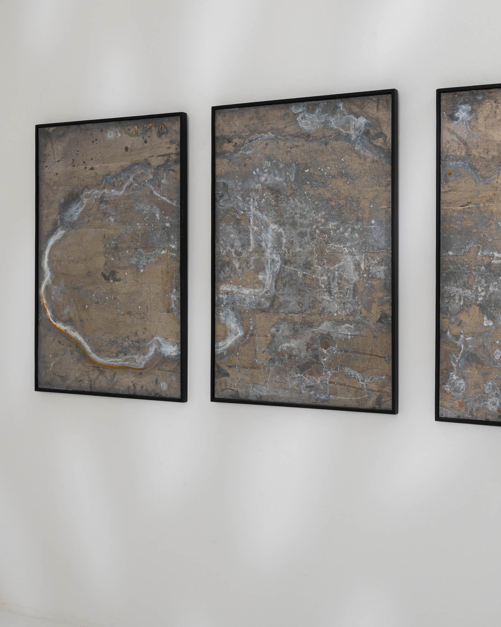 Contemporary Metal and Wooden Triptych Wall Art For Sale
