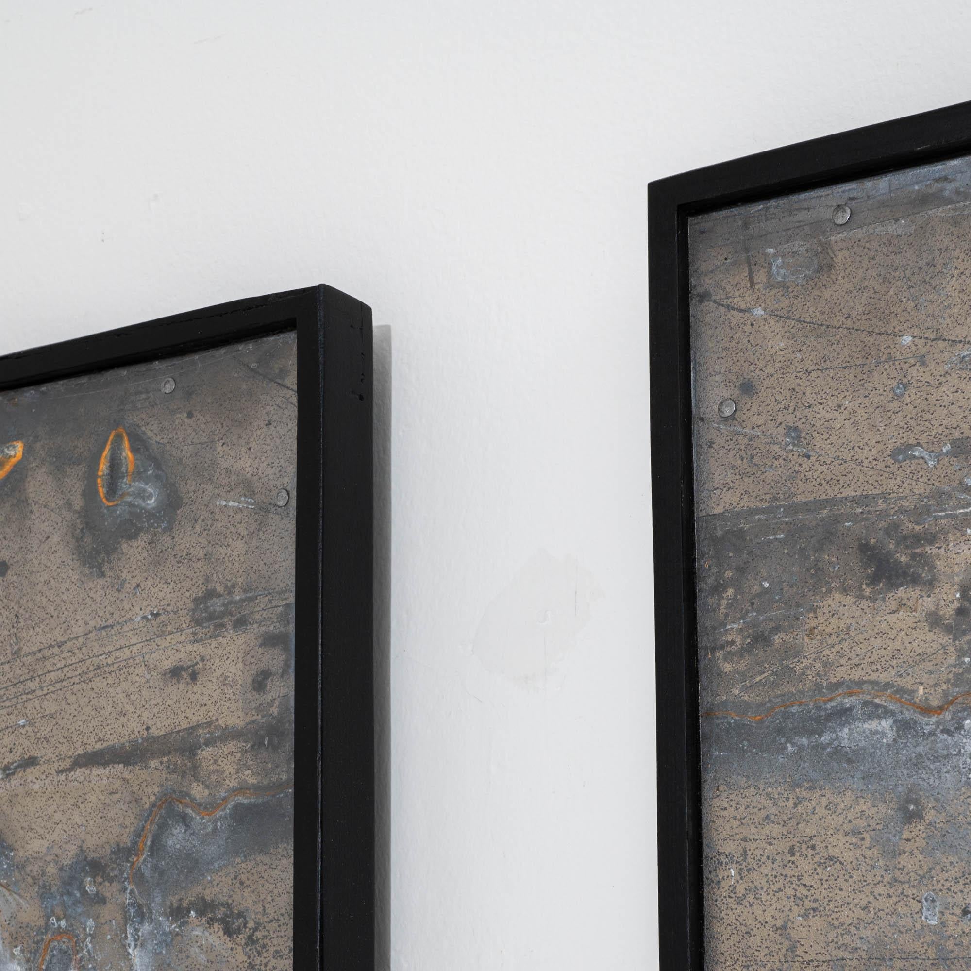 Triptychon-Wandkunst aus Metall und Holz im Angebot 3