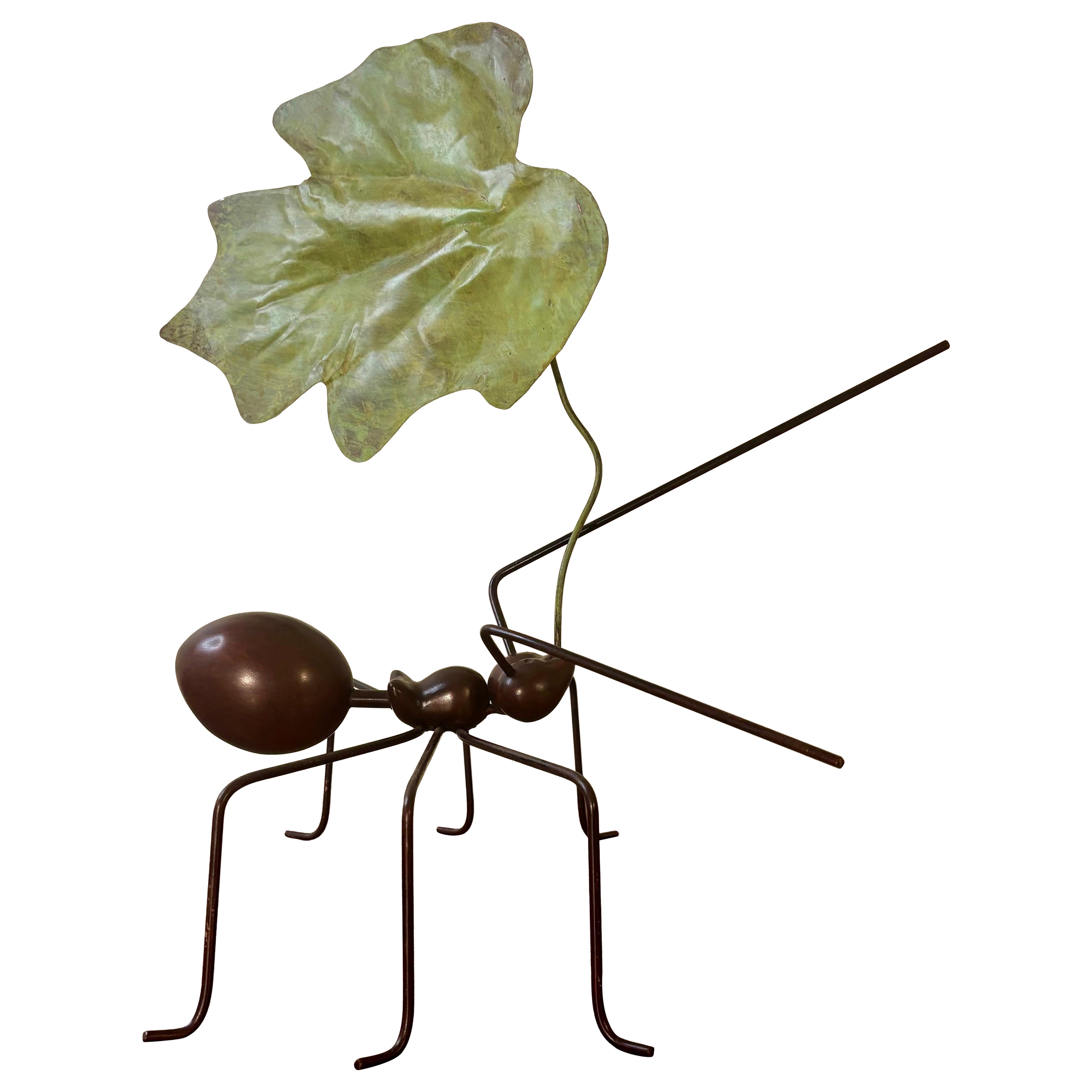 Metal Ant Sculpture Carrying Leaf by Gerardo Fernandez For Sale