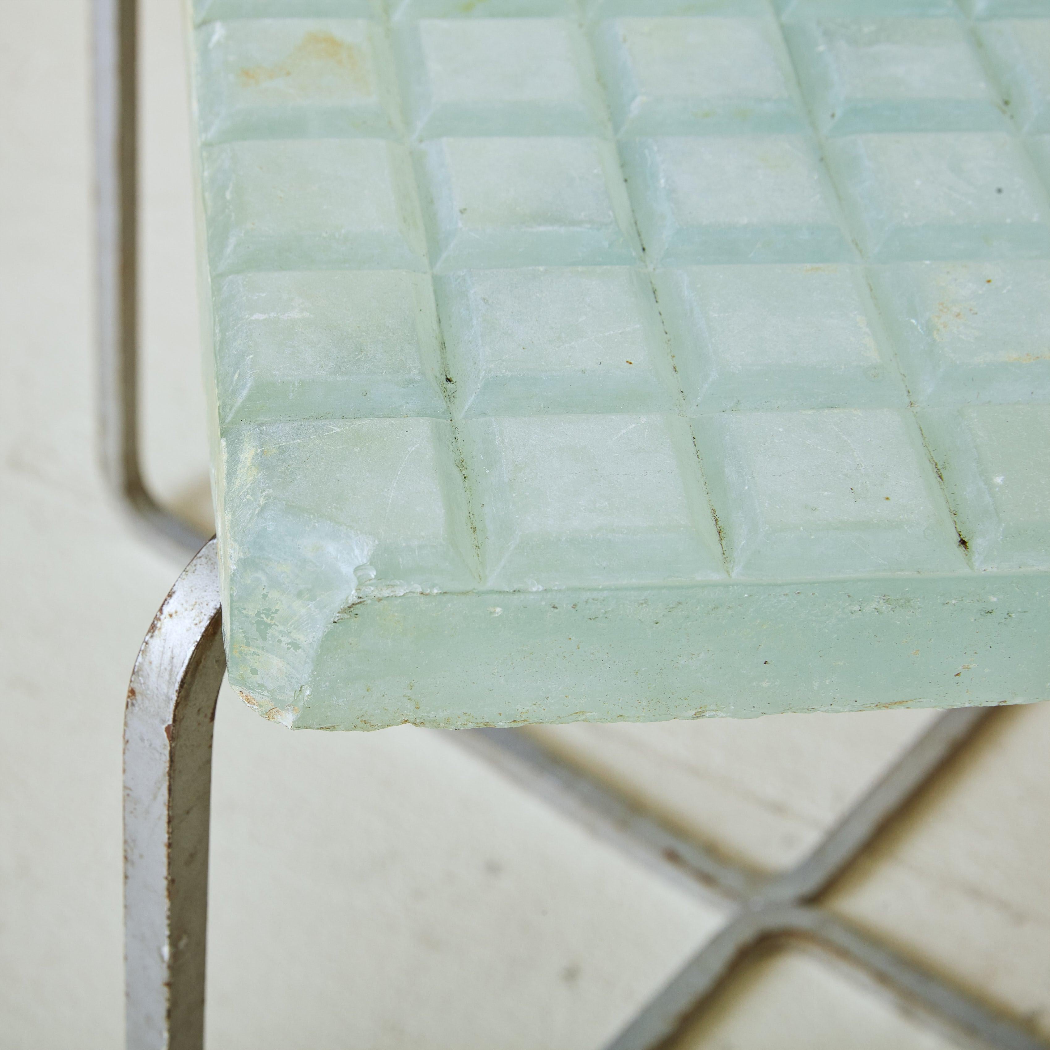 Metal + Aqua Glass Top Rectangular Side Table, France 1960s For Sale 4