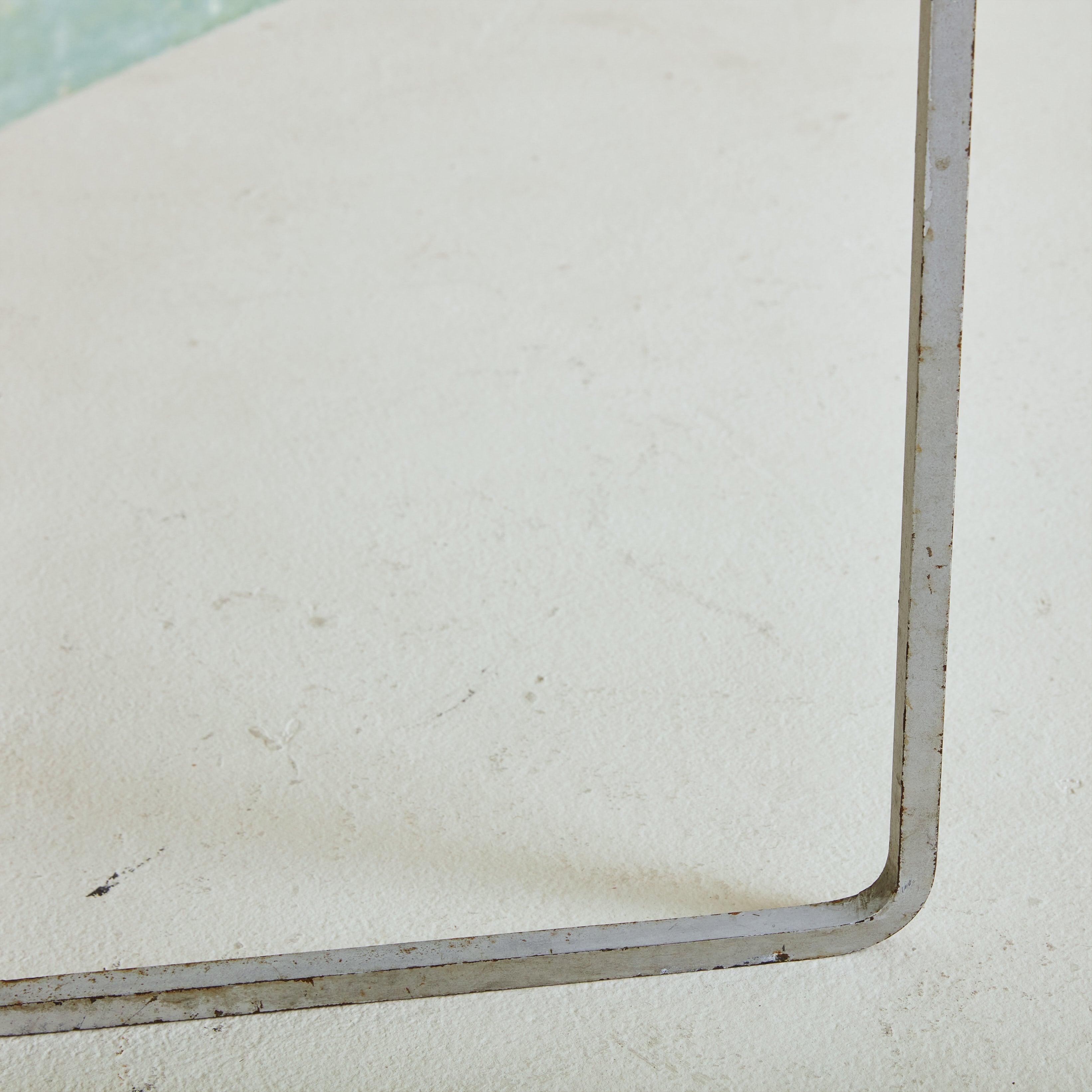 Mid-20th Century Metal + Aqua Glass Top Rectangular Side Table, France 1960s For Sale