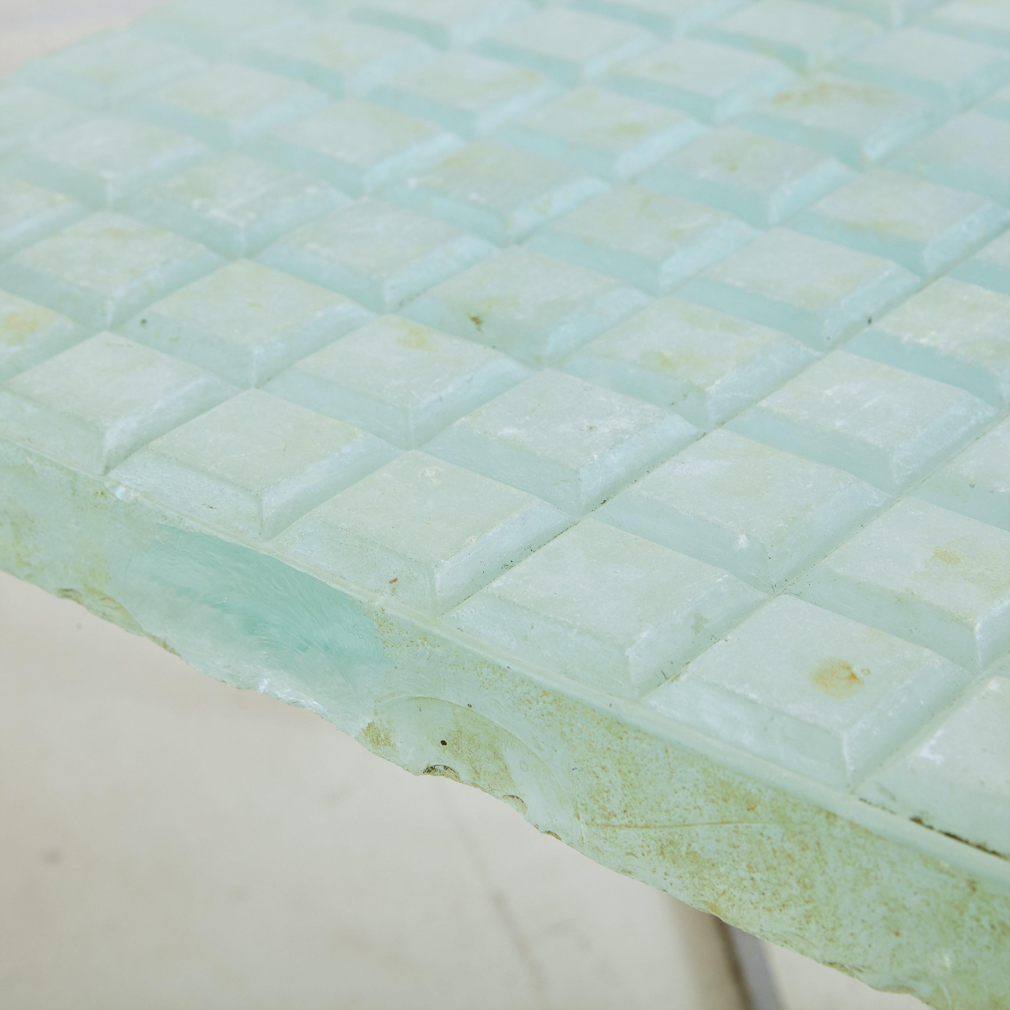 Metal + Aqua Glass Top Rectangular Side Table, France 1960s For Sale 1