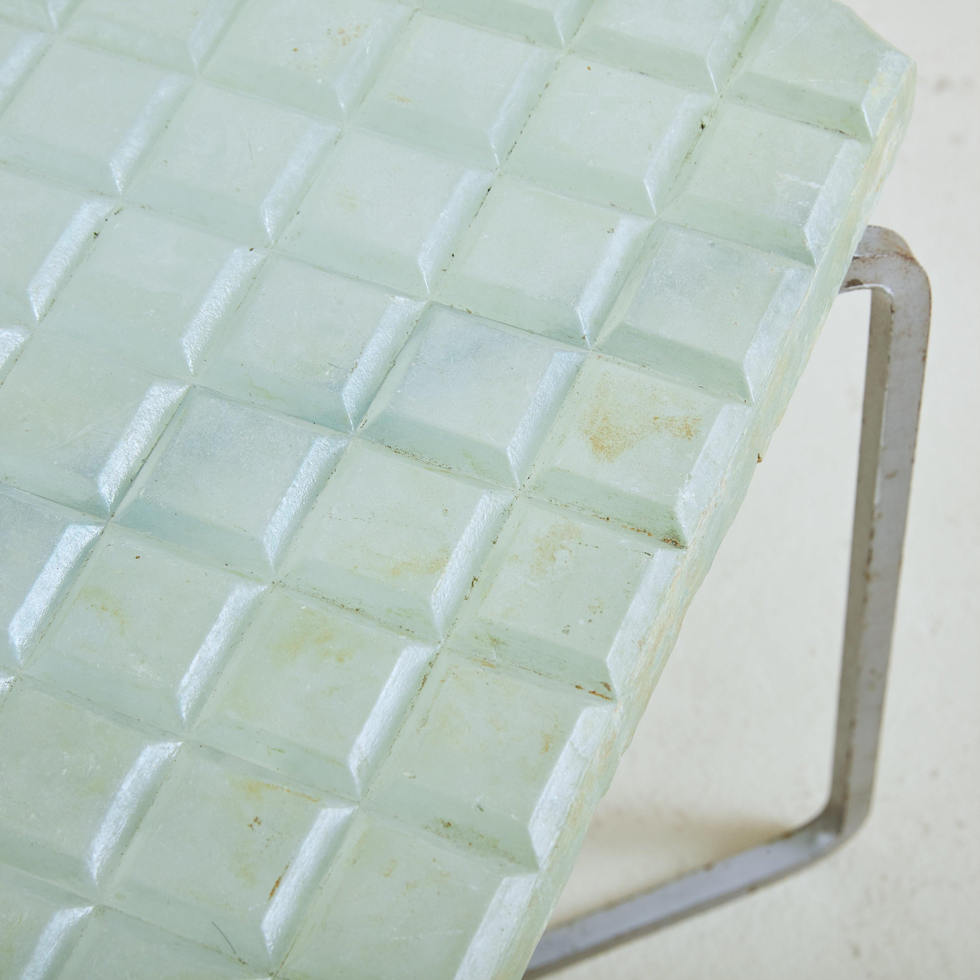 Metal + Aqua Glass Top Rectangular Side Table, France 1960s For Sale 2