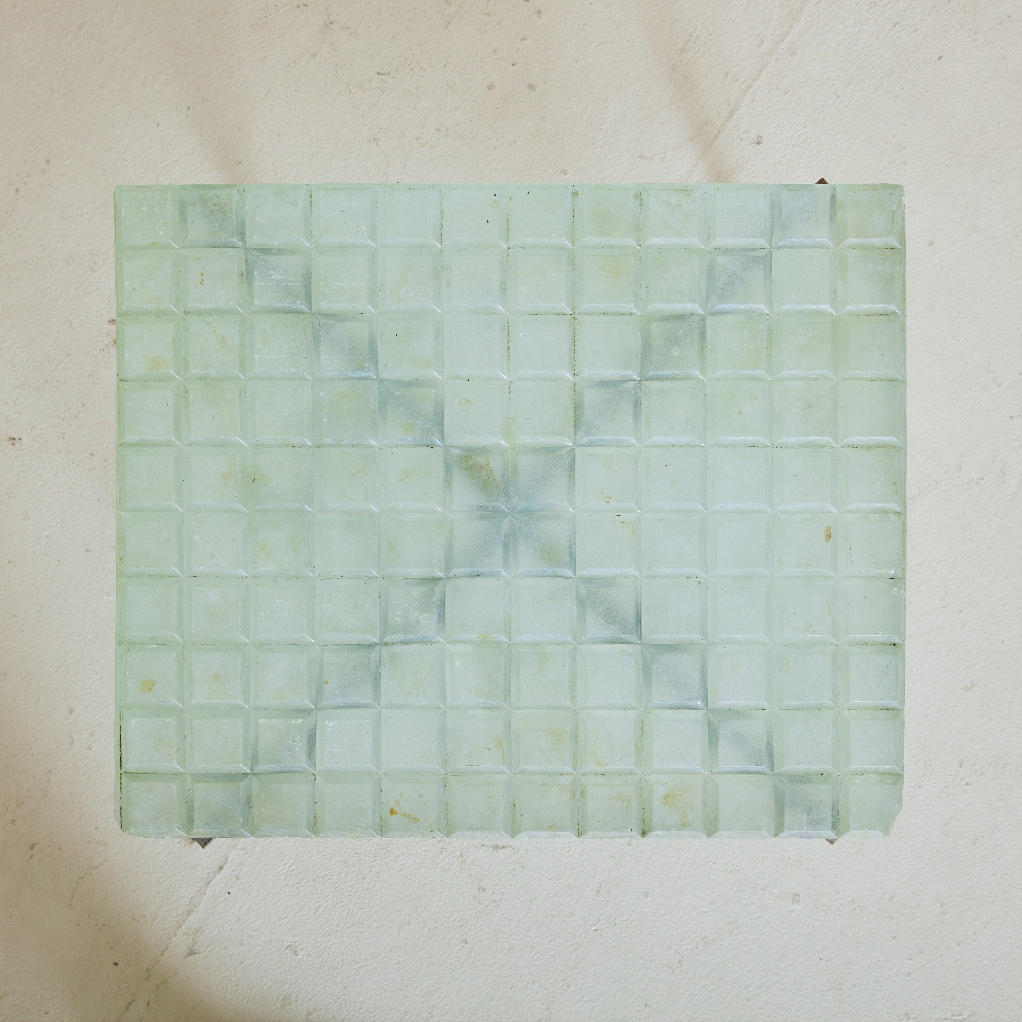 Metal + Aqua Glass Top Rectangular Side Table, France 1960s For Sale 3