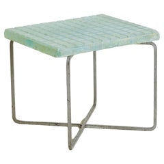 Metal + Aqua Glass Top Rectangular Side Table, France 1960s