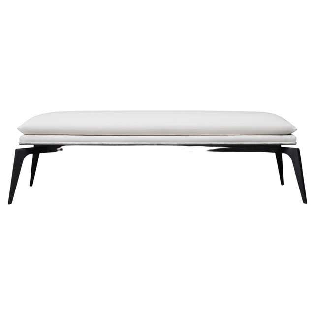 Rectangular Nickel Bench with Stylized Base and Upholstered Seat For ...