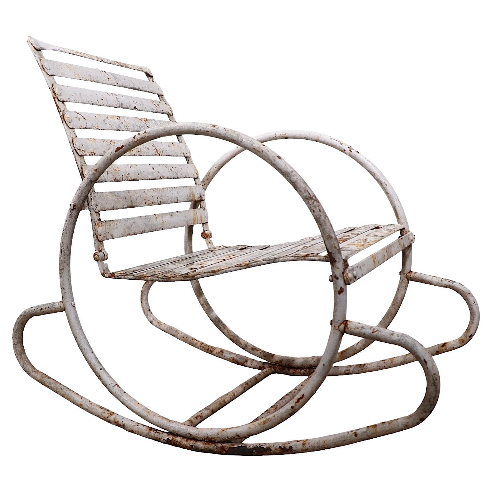Metal Art Deco Garten Patio Poolside Hoop Arm Schaukelstuhl ca. 1930's