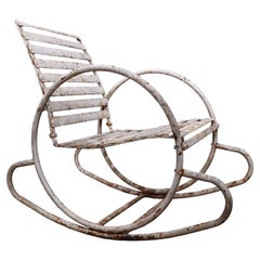 Metal Art Deco Garden Patio Poolside Hoop Arm Rocking Chair c. 1930's
