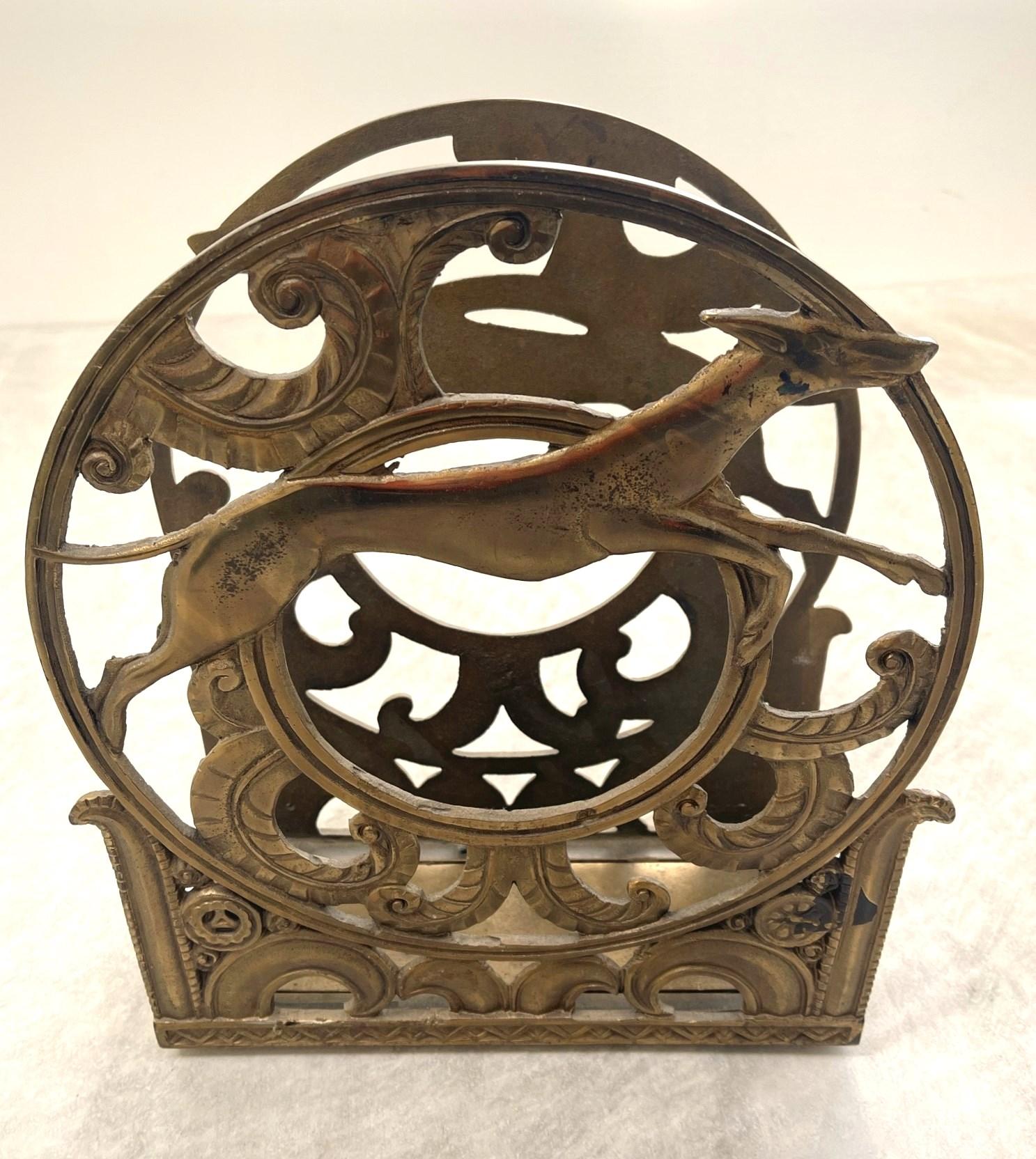 Metal Art Deco Magazine Rack Greyhound Dog In Good Condition For Sale In Newfoundland, PA