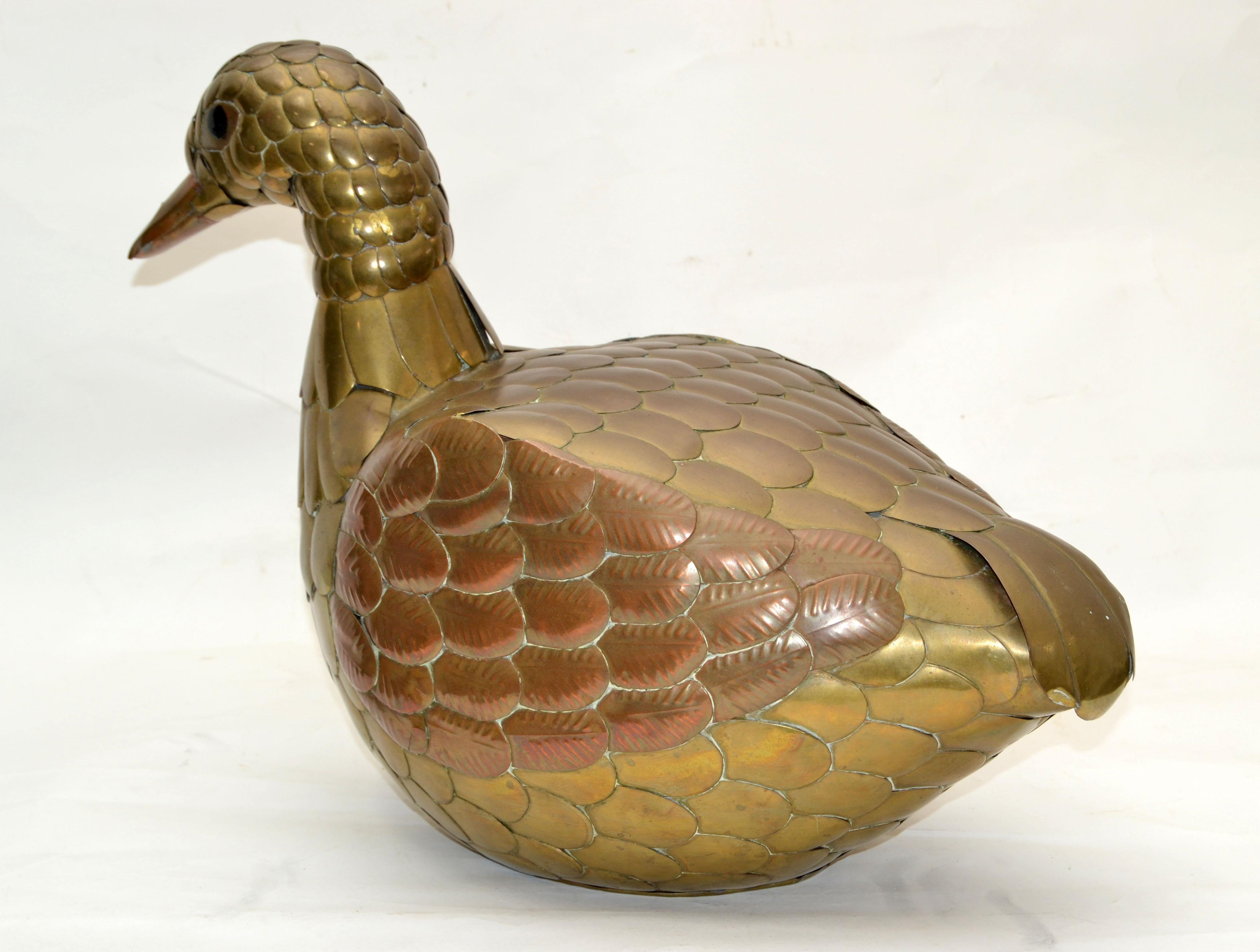 Hand-Crafted Metal Art Sergio Bustamante Handcrafted Duck Brutalist Era Mexico 1965 For Sale