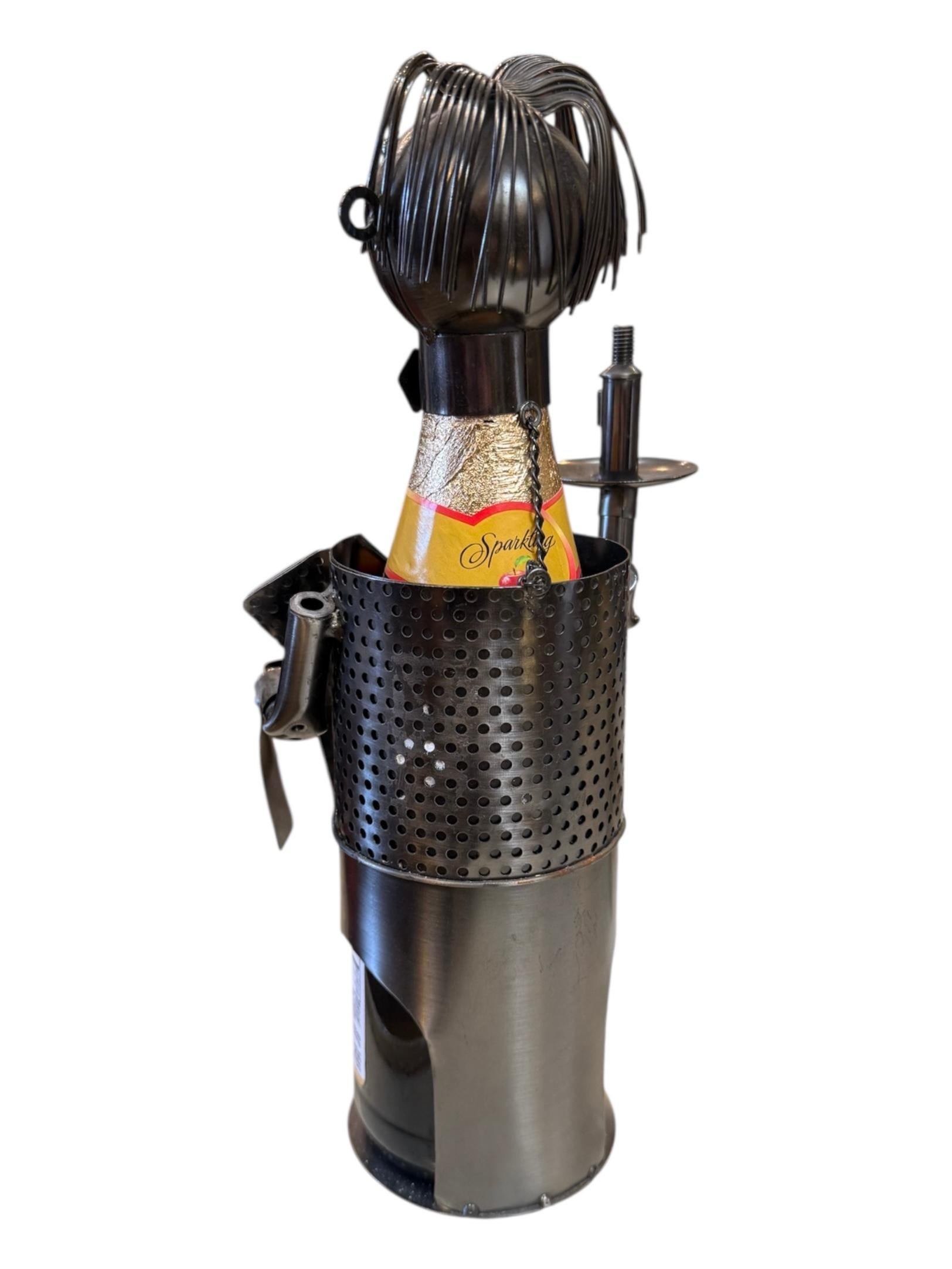 Metal Art Wine Bottle Holder In Good Condition For Sale In Pasadena, CA