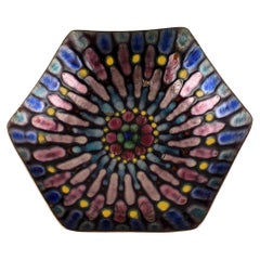 De Poli Style Metal Arte Copper Centerpiece Bowl Polychrome Enamels, Italy 50s