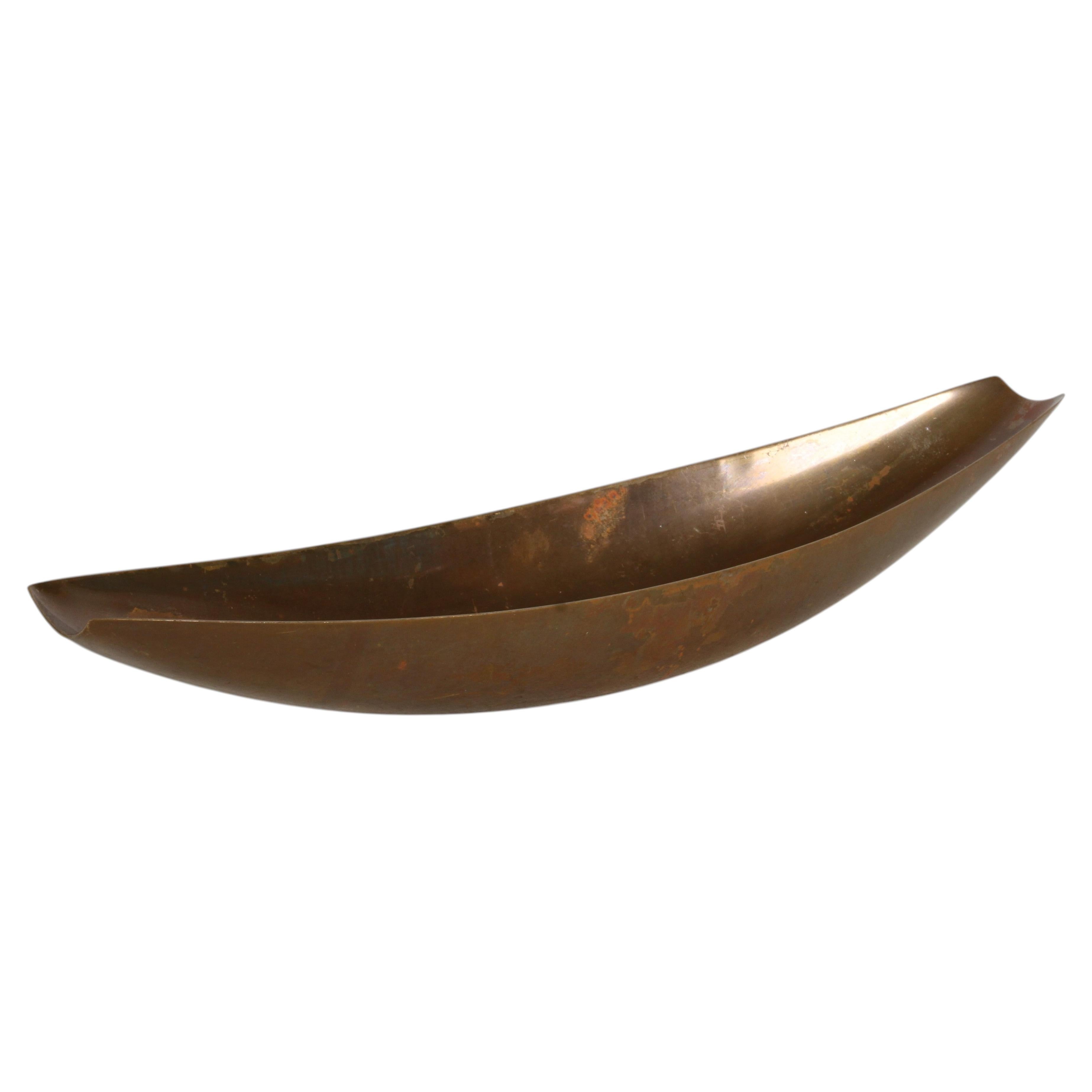 Metal Arts Co. NY - 1950s MCM Sculptural Bronze Canoe Form Vessel, Dish or Bowl