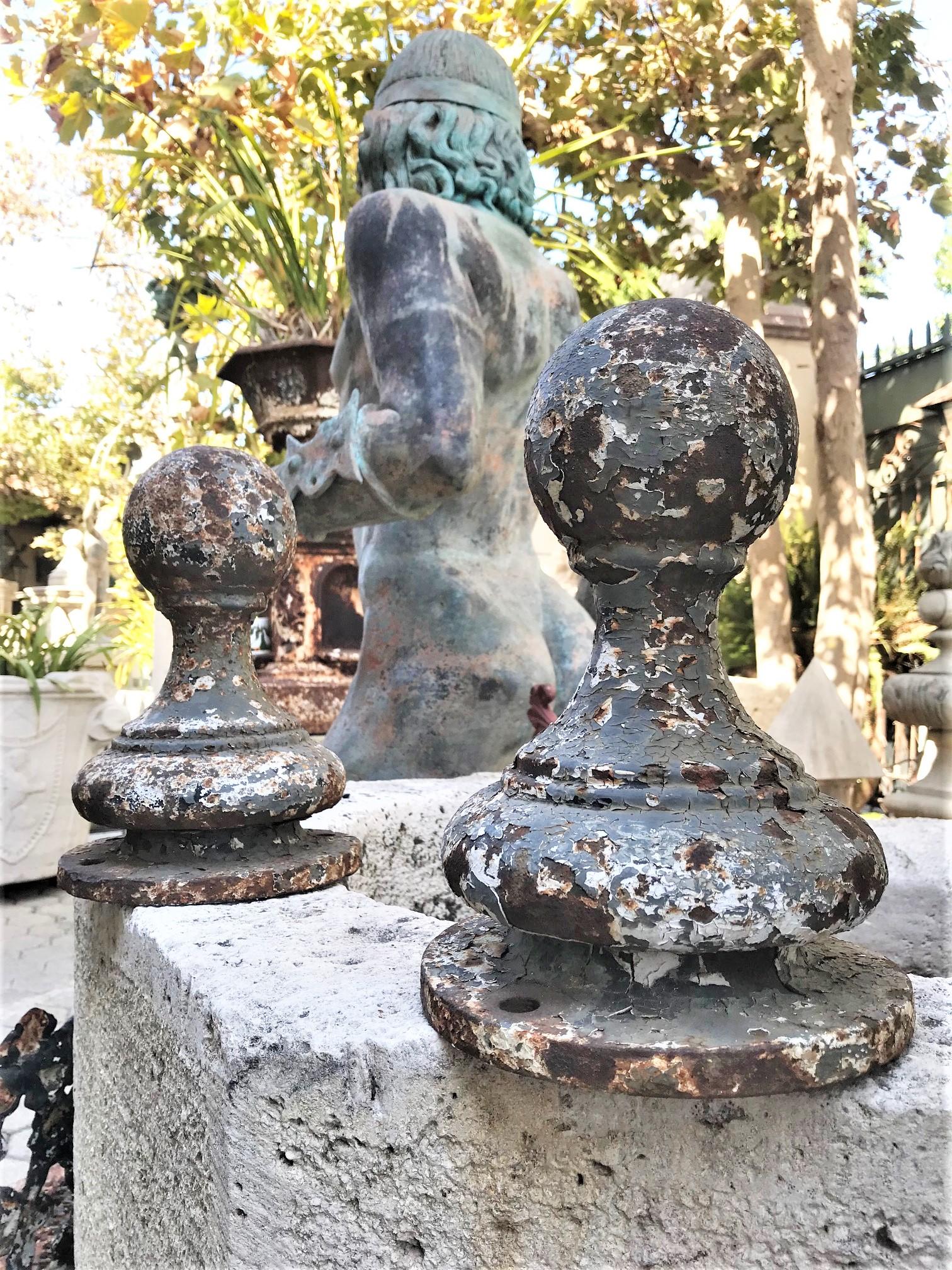 PAIR Metal Ball Finials Garden Entrance Post Round Spherical Antique Decorative For Sale 5