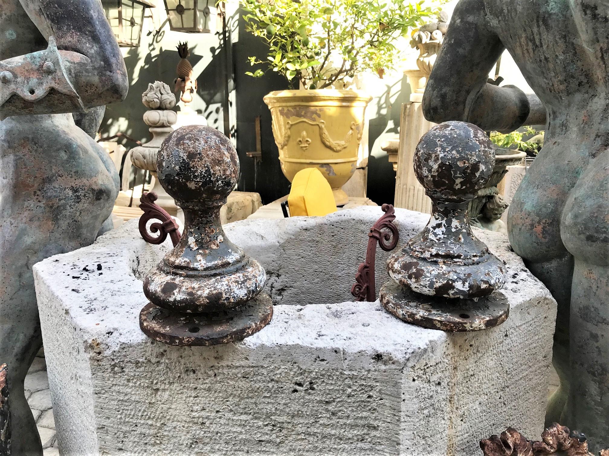 PAIR Metal Ball Finials Garden Entrance Post Round Spherical Antique Decorative For Sale 6