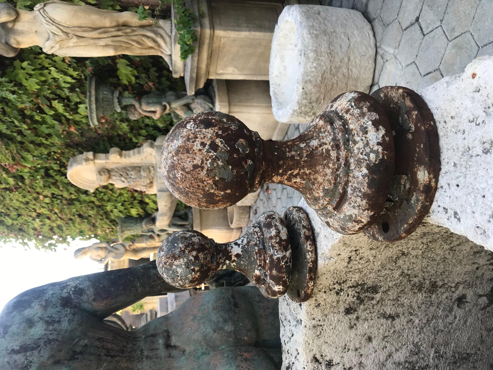 PAIR Metal Ball Finials Garden Entrance Post Round Spherical Antique Decorative For Sale 12