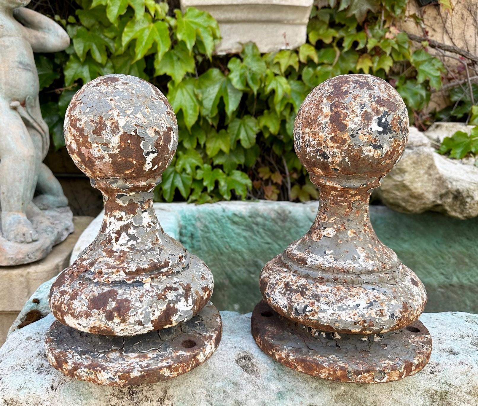 19th Century PAIR Metal Ball Finials Garden Entrance Post Round Spherical Antique Decorative For Sale