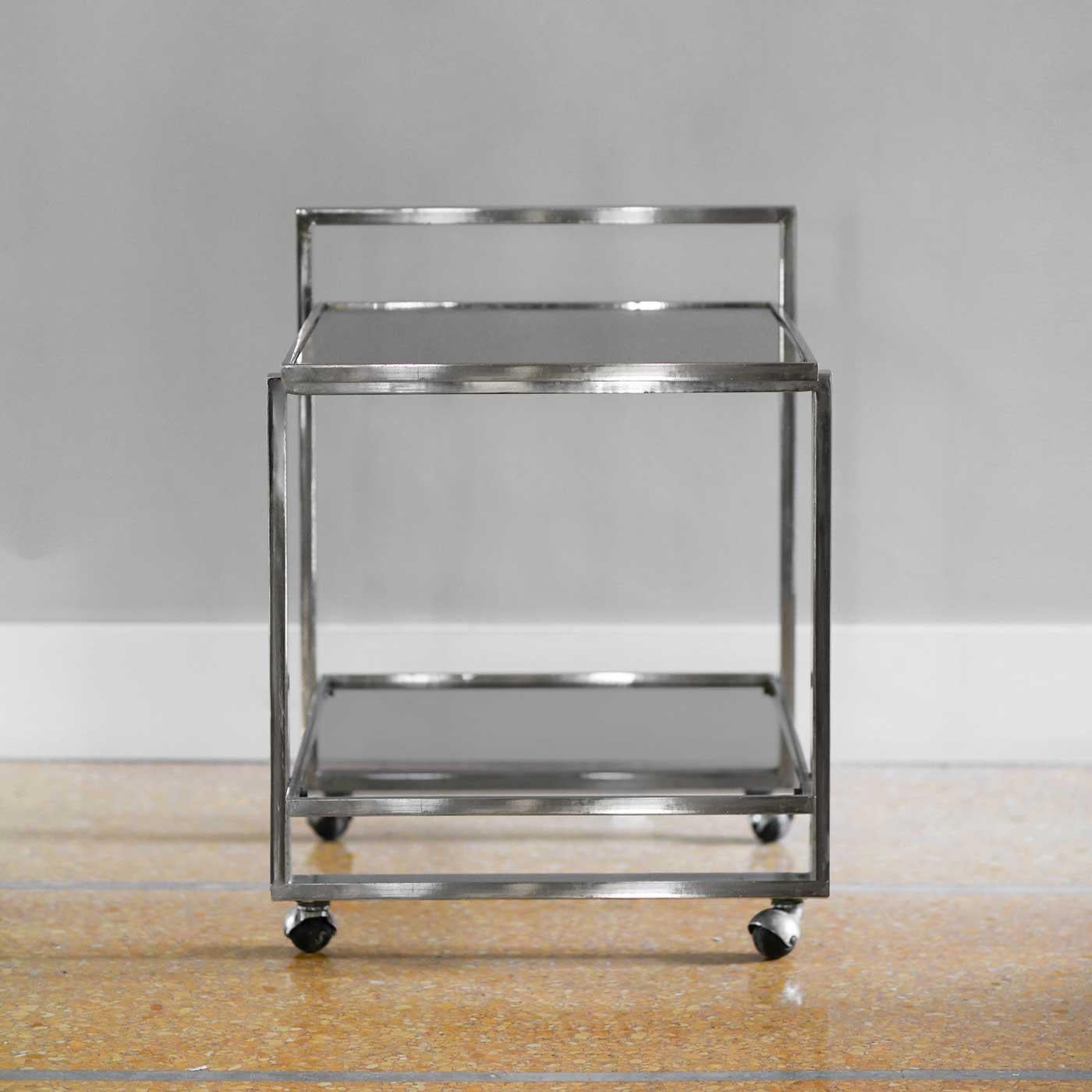 Italian Metal Bar Trolley with Smoked Glass Shelves, 1970s For Sale