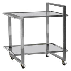 Metal Bar Trolley with Smoked Glass Shelves, 1970s