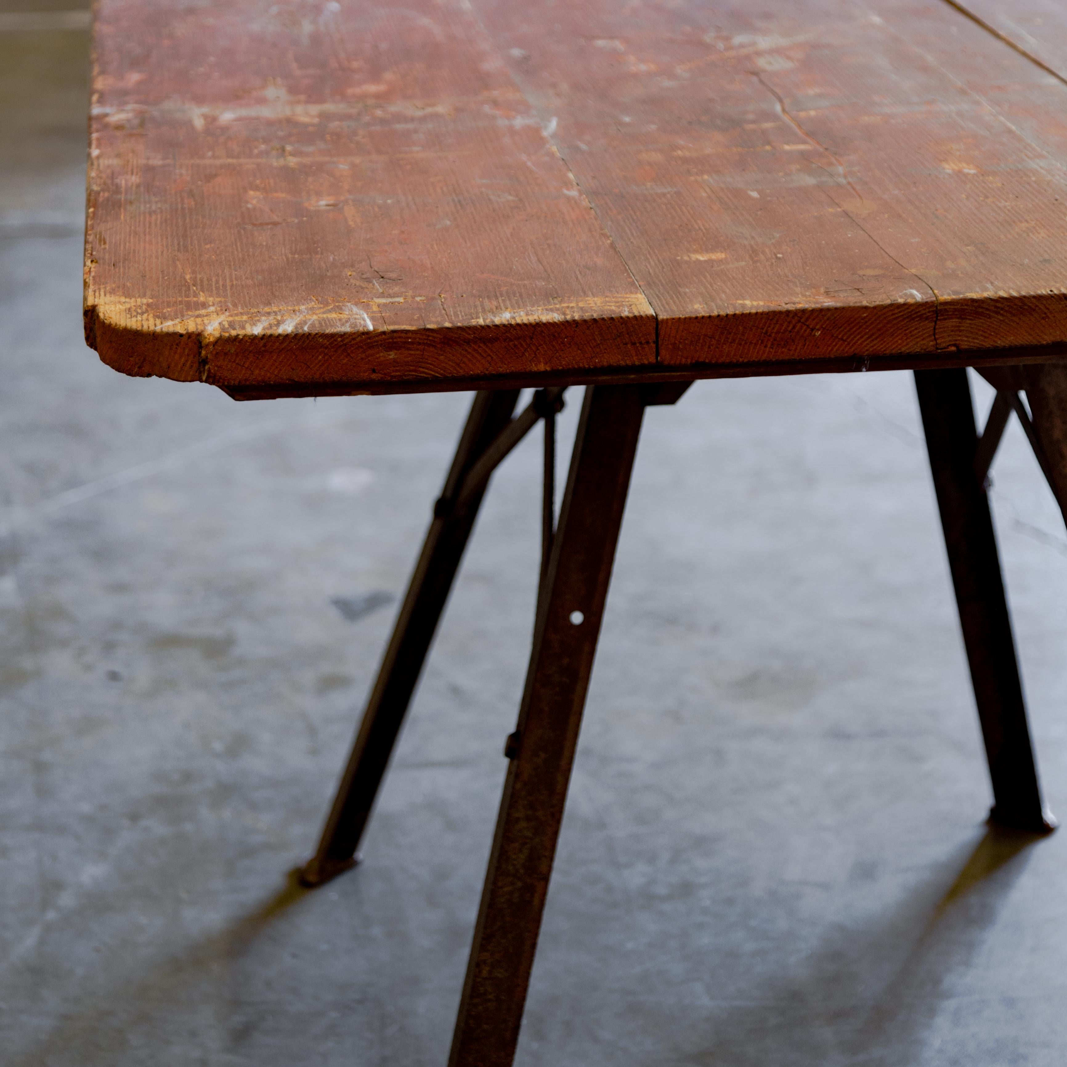 Metal Base + Painted Wood Top Industrial Table For Sale 6