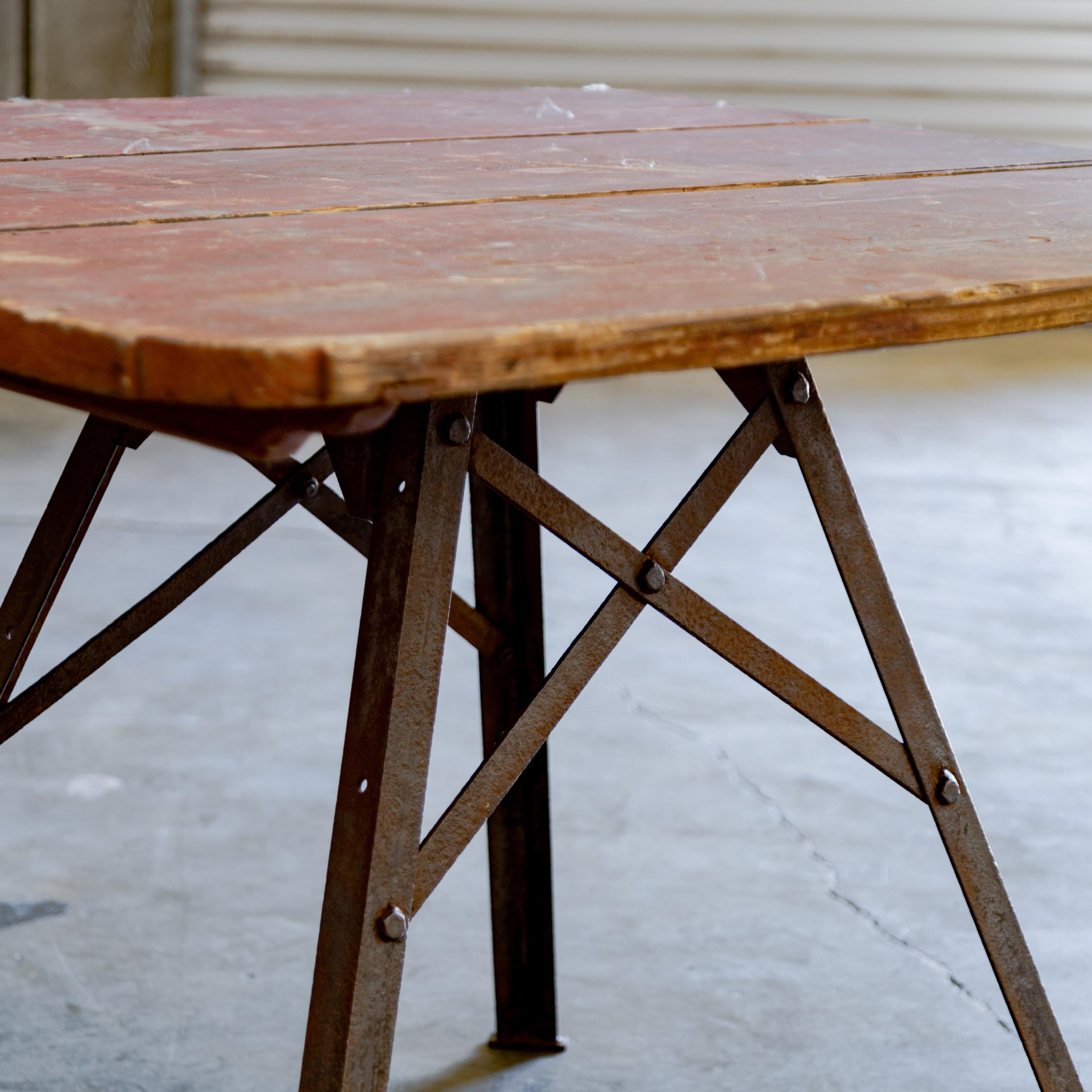 Metal Base + Painted Wood Top Industrial Table For Sale 1