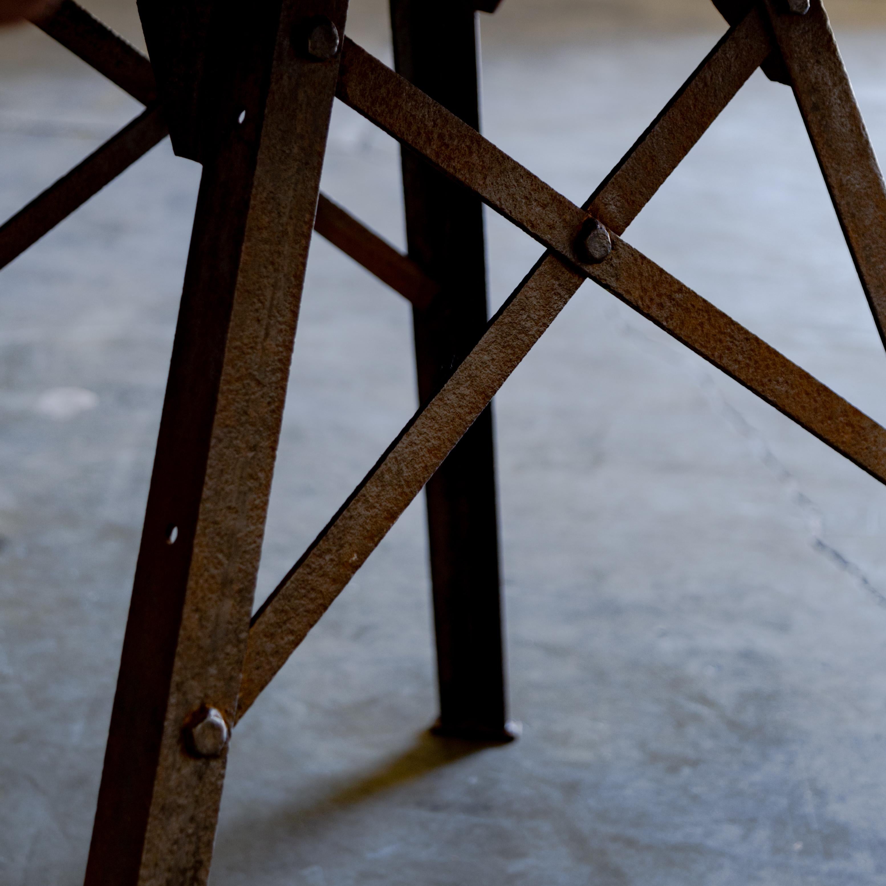 Metal Base + Painted Wood Top Industrial Table For Sale 2