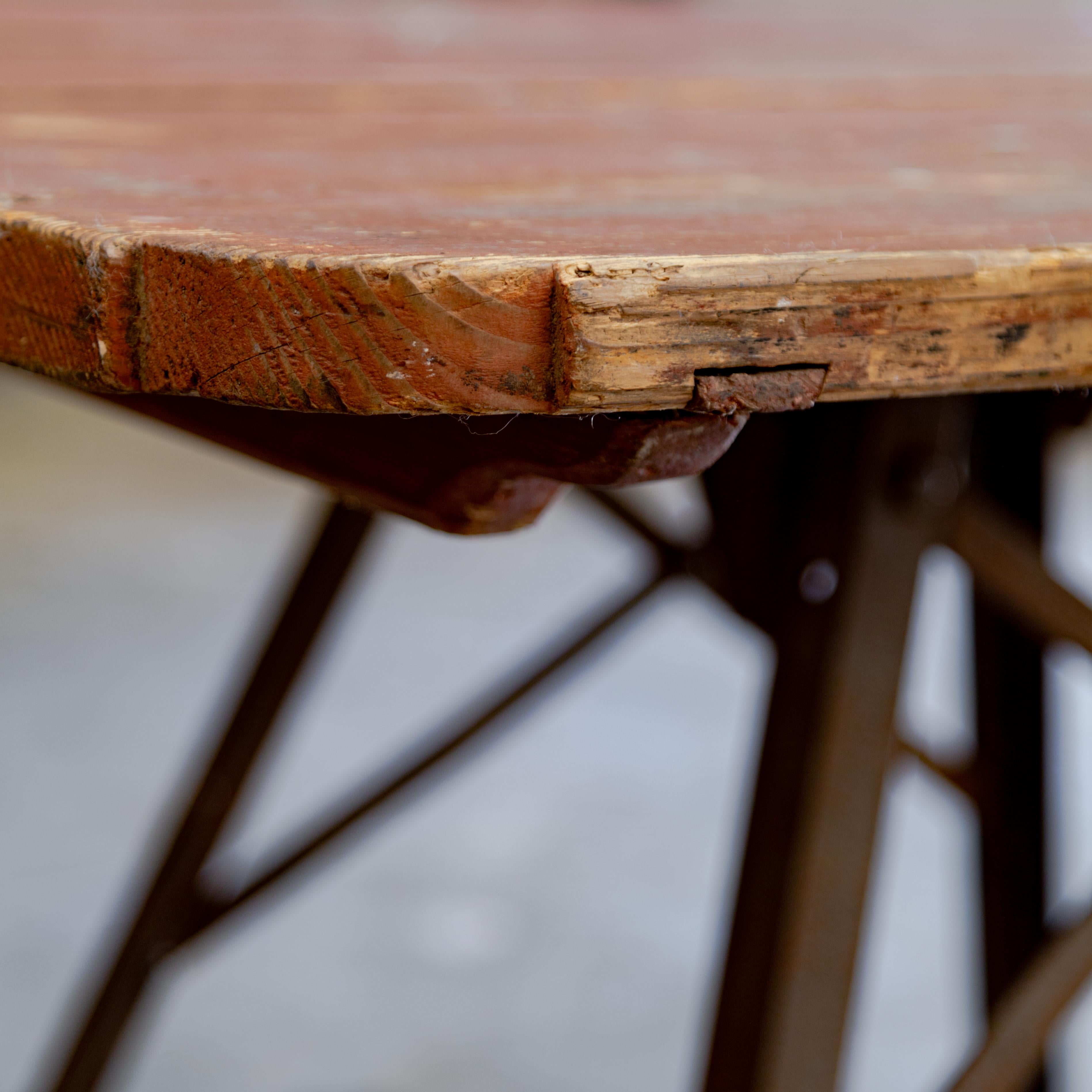 Metal Base + Painted Wood Top Industrial Table For Sale 3