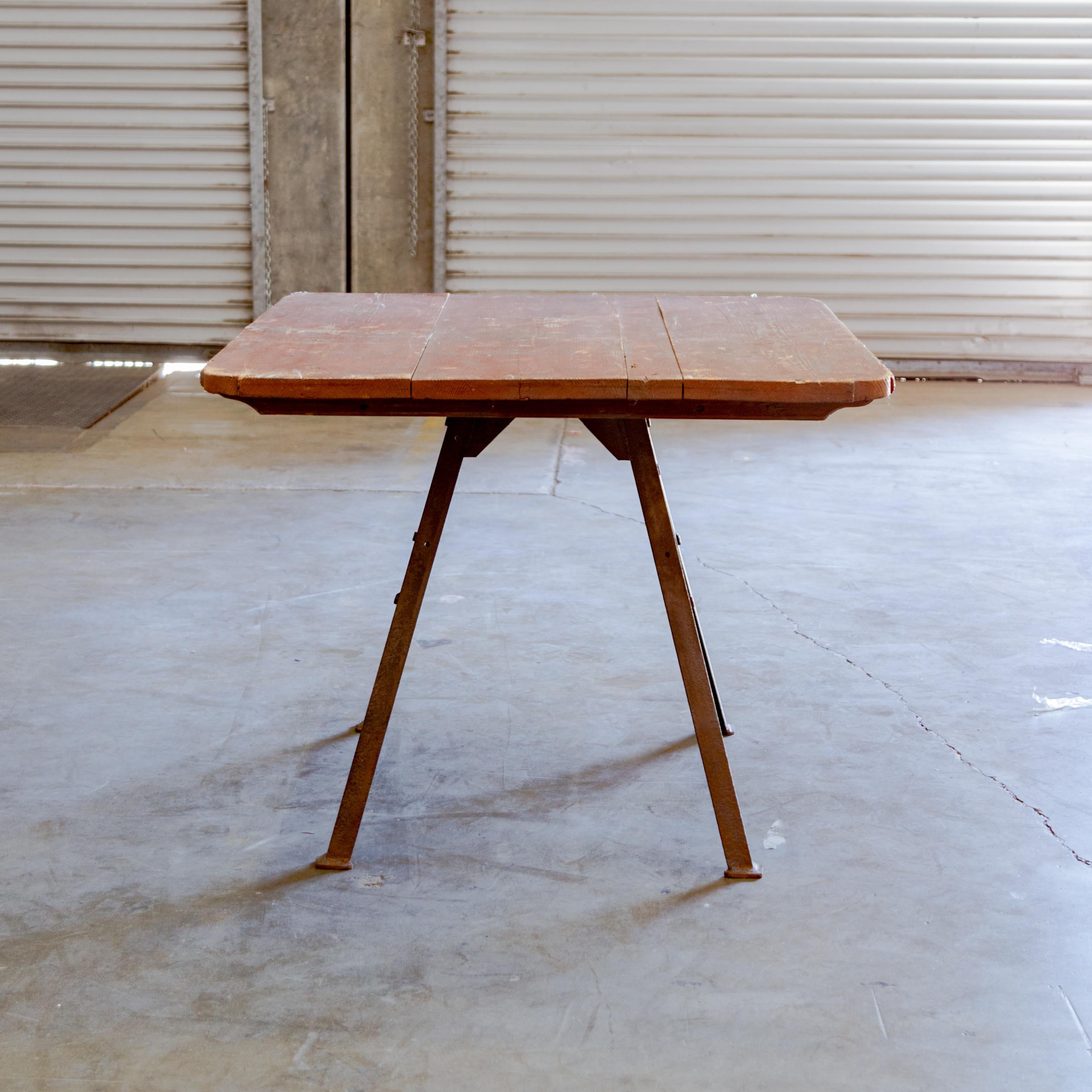 Metal Base + Painted Wood Top Industrial Table For Sale 4