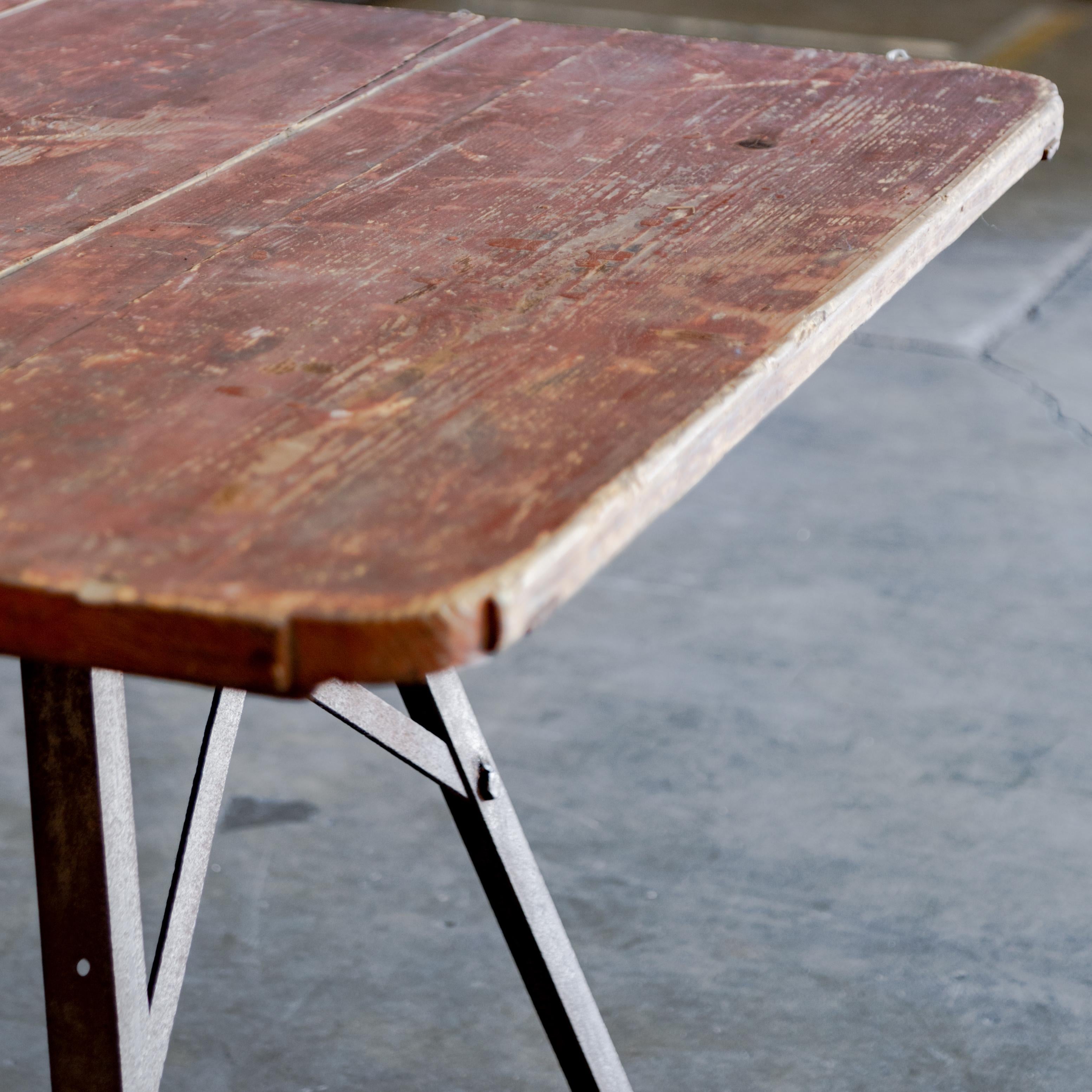 Metal Base + Painted Wood Top Industrial Table For Sale 5