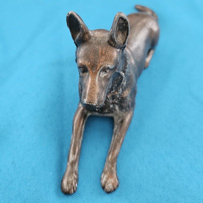 Metal Belgian Malinois or German Shepherd Dog Sculpture / Figurine, 7 inches 7
