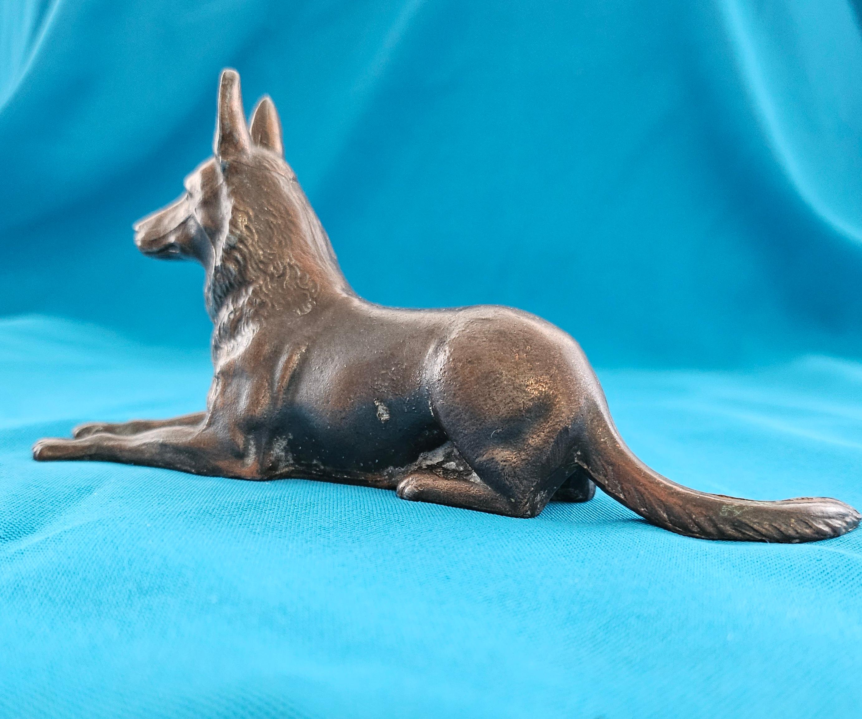 Mid-Century Modern Metal Belgian Malinois or German Shepherd Dog Sculpture / Figurine, 7 inches