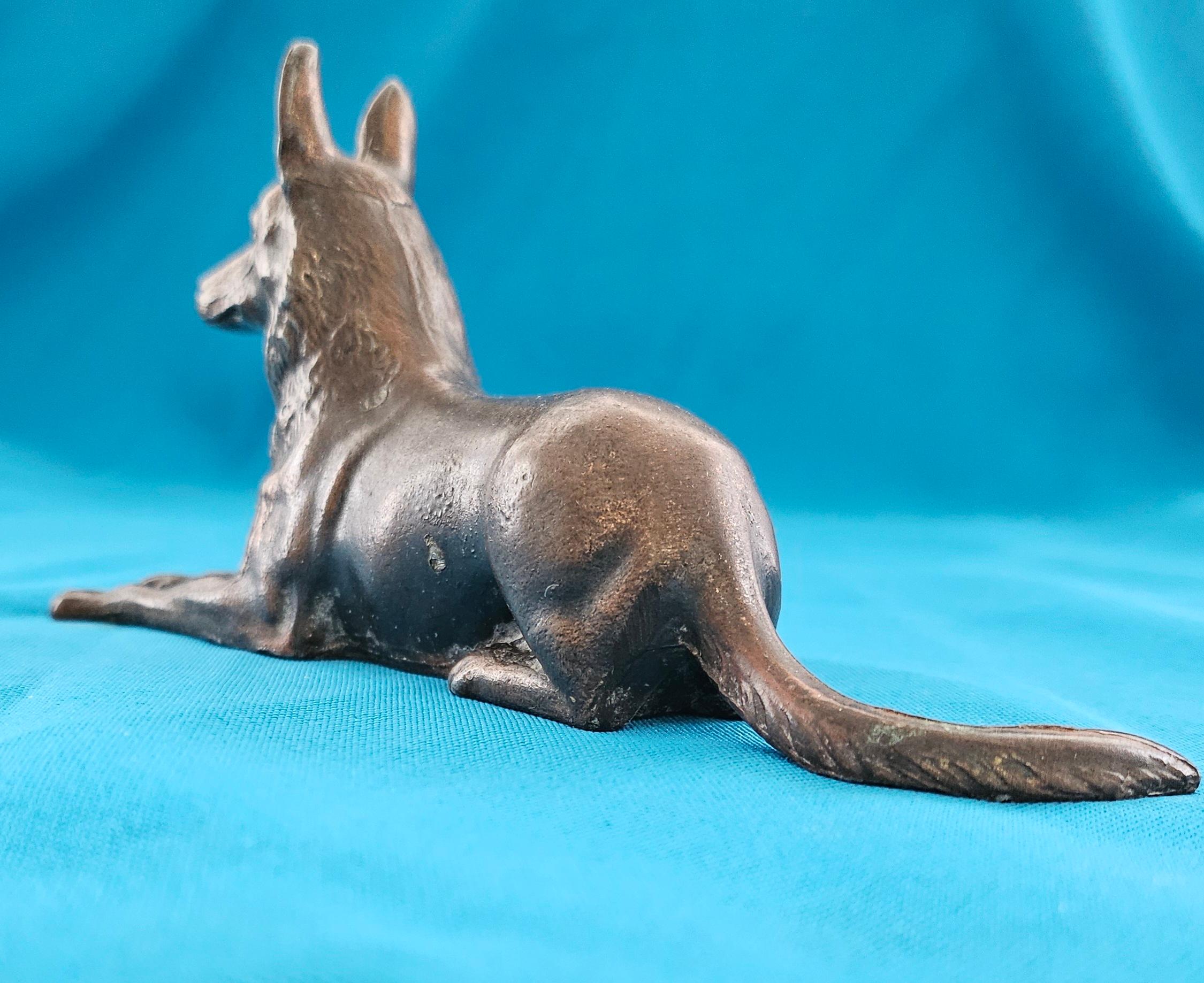 Unknown Metal Belgian Malinois or German Shepherd Dog Sculpture / Figurine, 7 inches