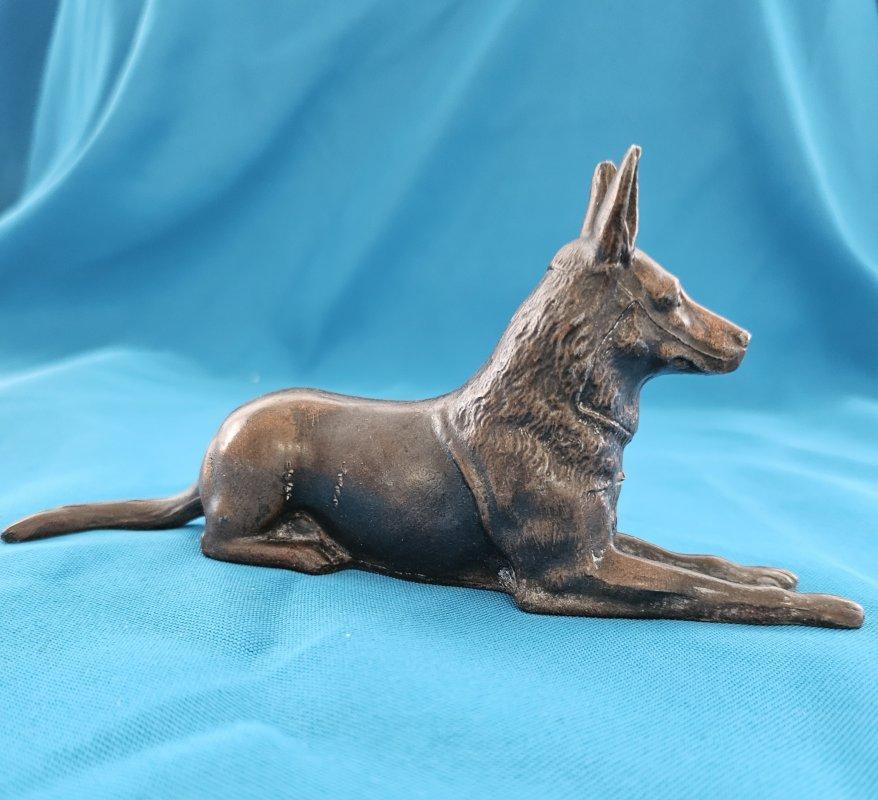 20th Century Metal Belgian Malinois or German Shepherd Dog Sculpture / Figurine, 7 inches
