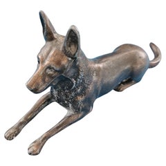 Vintage Metal Belgian Malinois or German Shepherd Dog Sculpture / Figurine, 7 inches